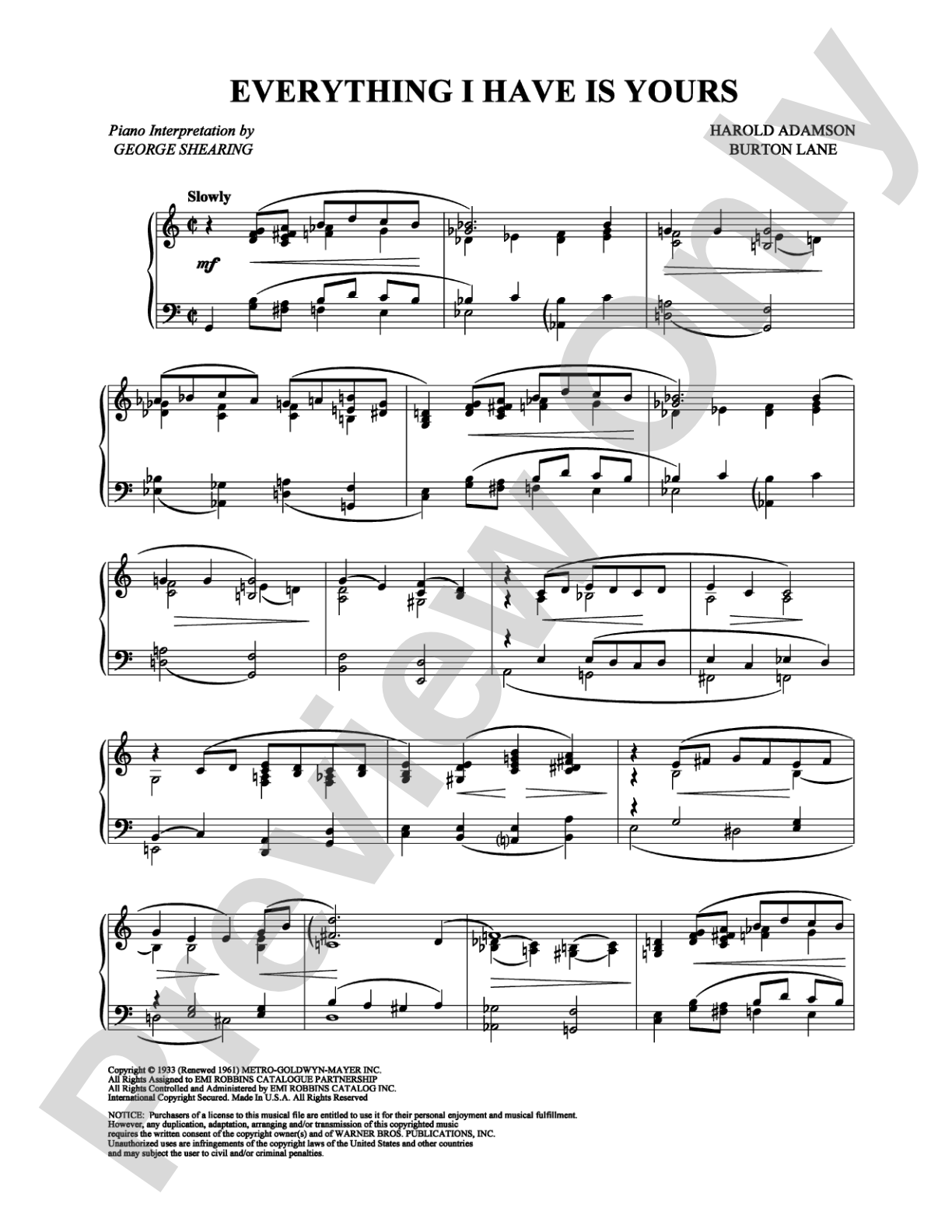 Everything I Have Is Yours: Piano Digital Sheet Music