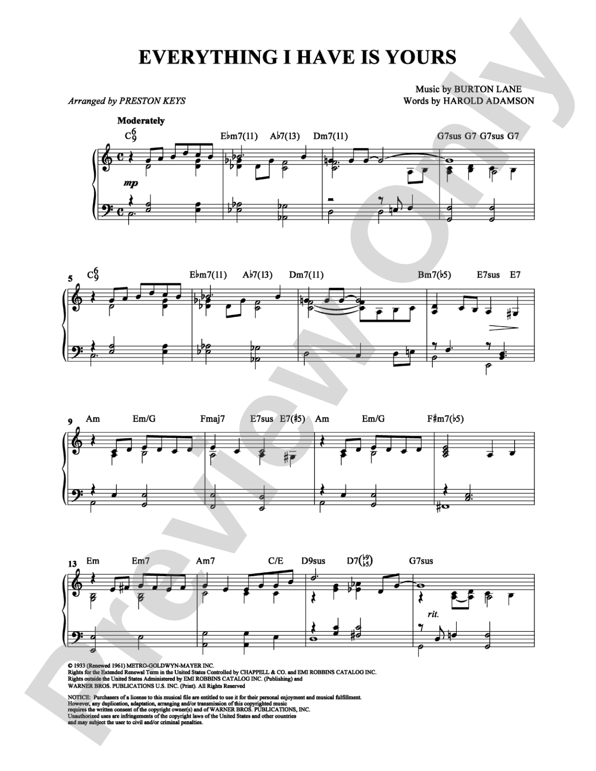 Everything I Have Is Yours: Piano Digital Sheet Music