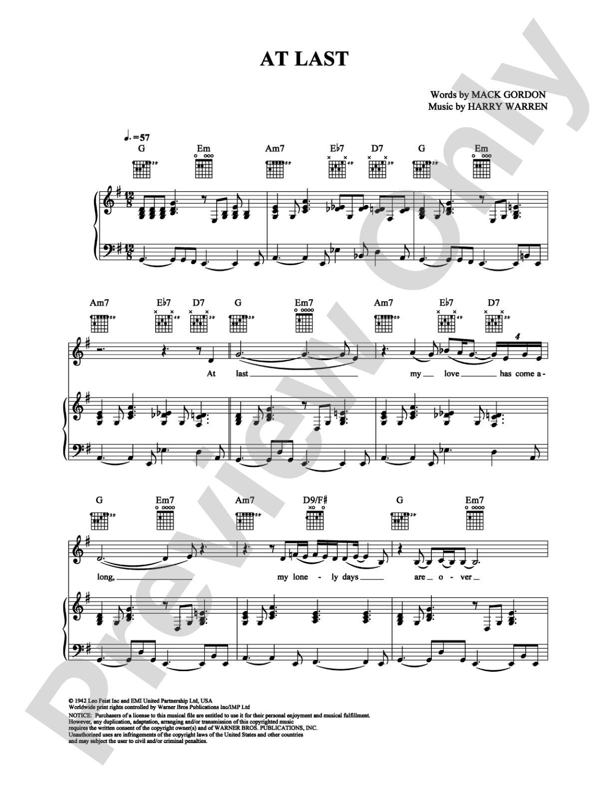 At Last: Piano/Vocal/Chords Digital Sheet Music