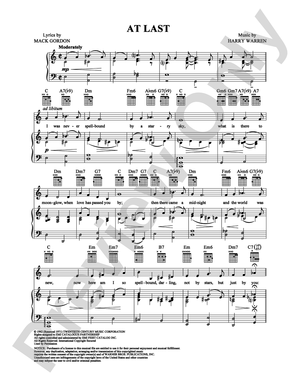 At Last: Piano/Vocal/Chords Digital Sheet Music