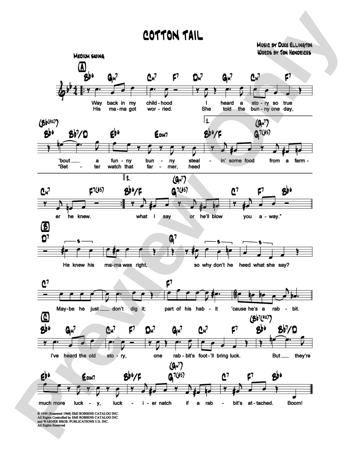 Cotton Tail: Lead Sheet Digital Sheet Music
