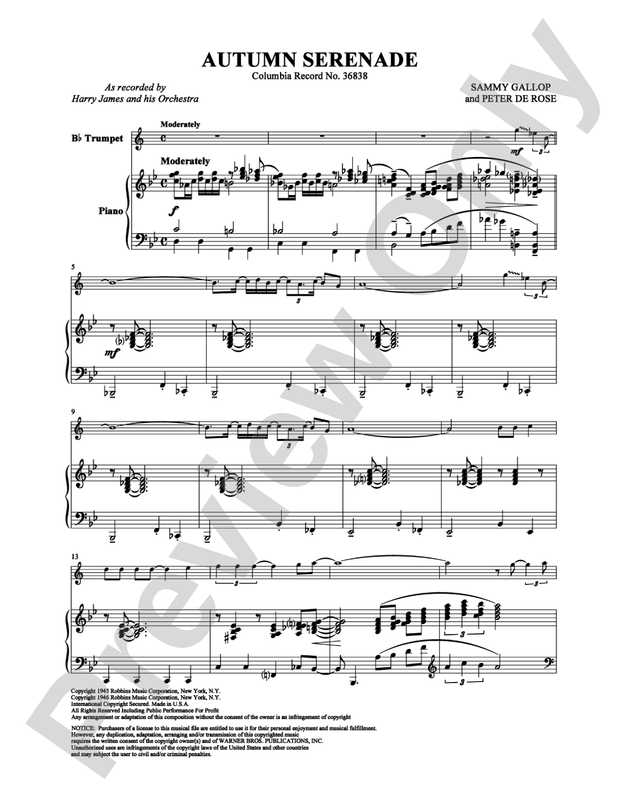 Autumn Serenade: Solo & Small Ensemble Digital Sheet Music