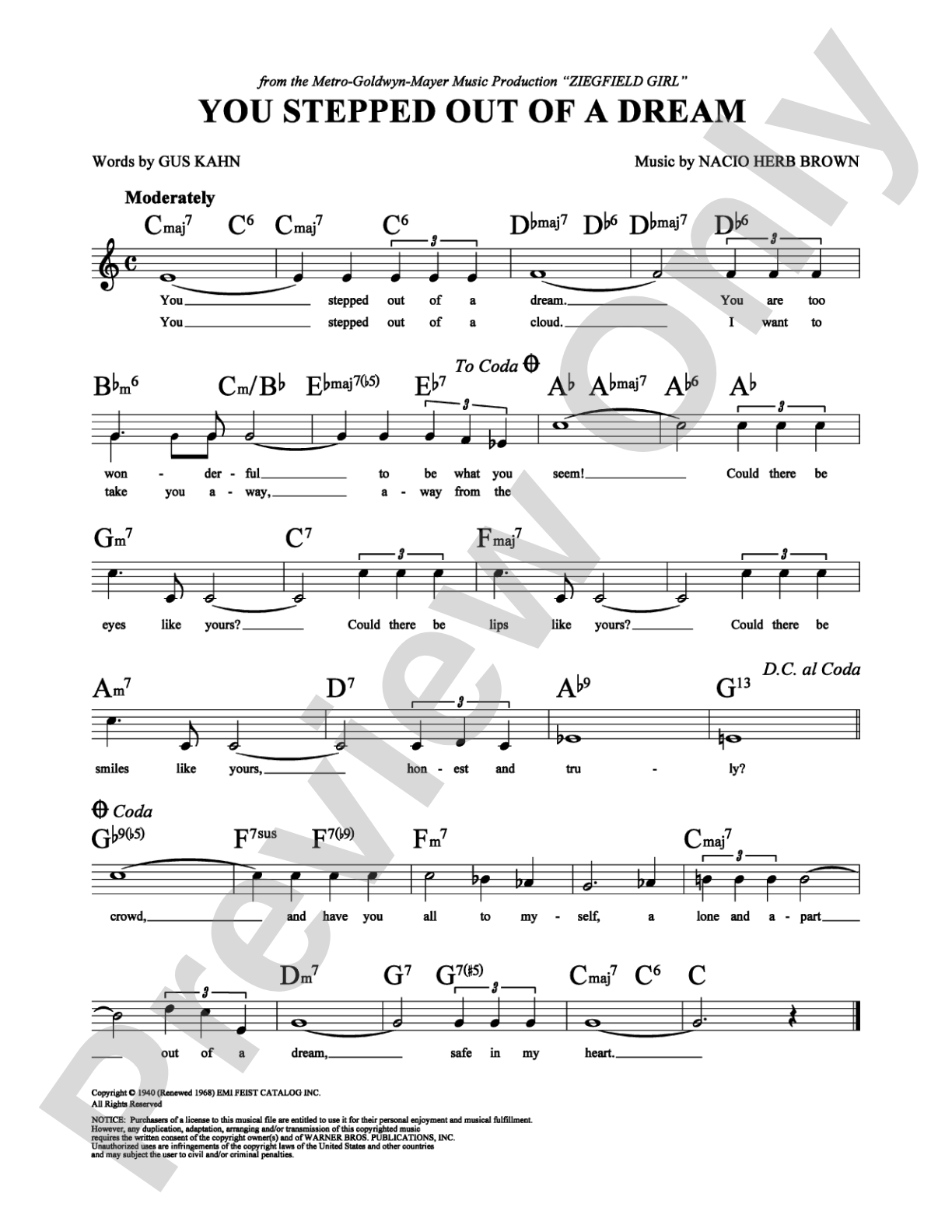 You Stepped Out of a Dream: Lead Sheet Digital Sheet Music