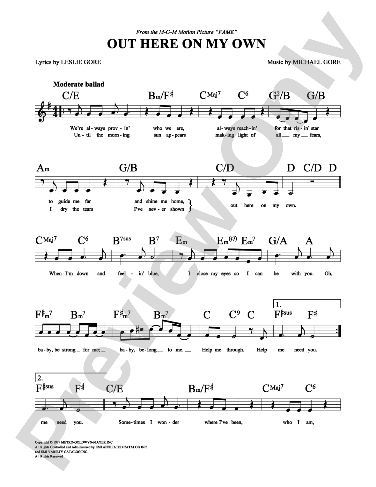 Out Here On My Own: Lead Sheet Digital Sheet Music