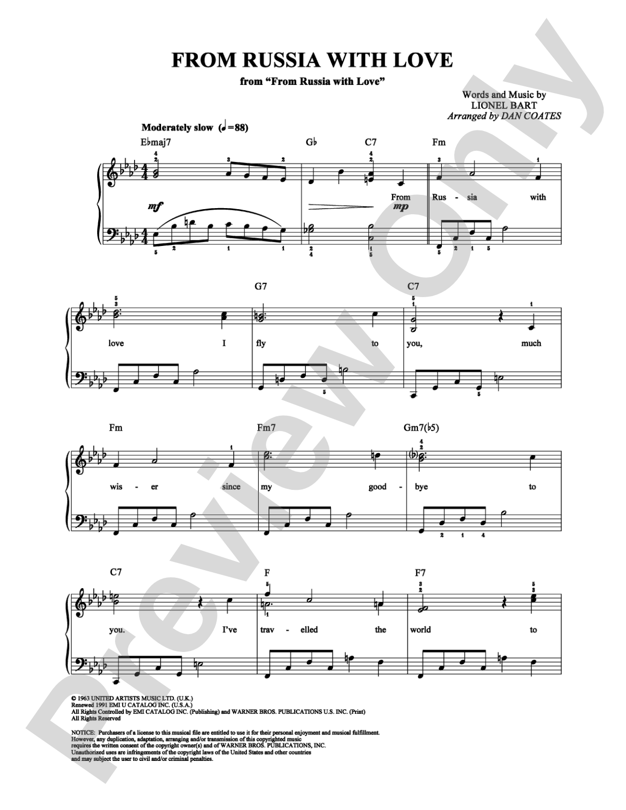 From Russia With Love: Easy Piano Digital Sheet Music