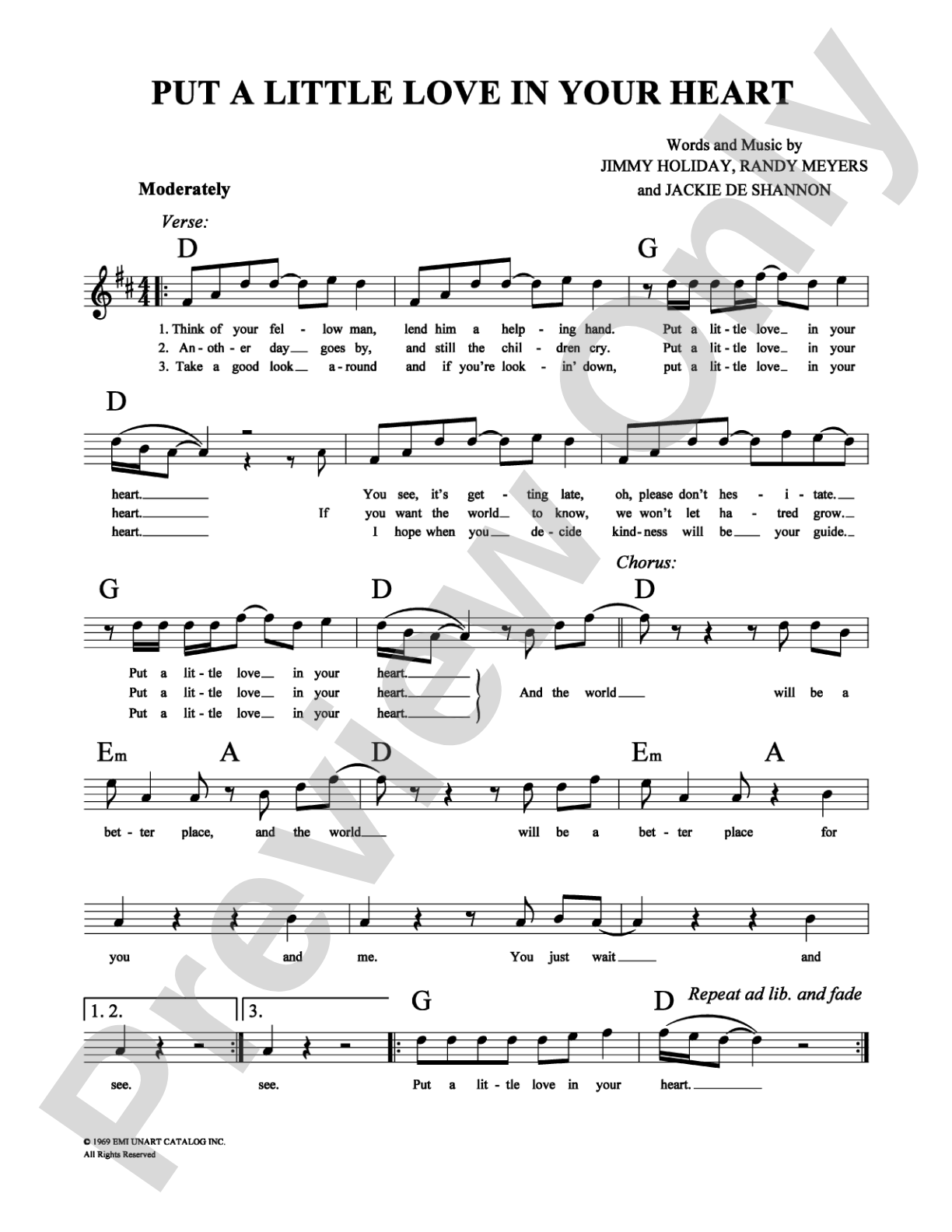 Put A Little Love In Your Heart: Lead Sheet Digital Sheet Music