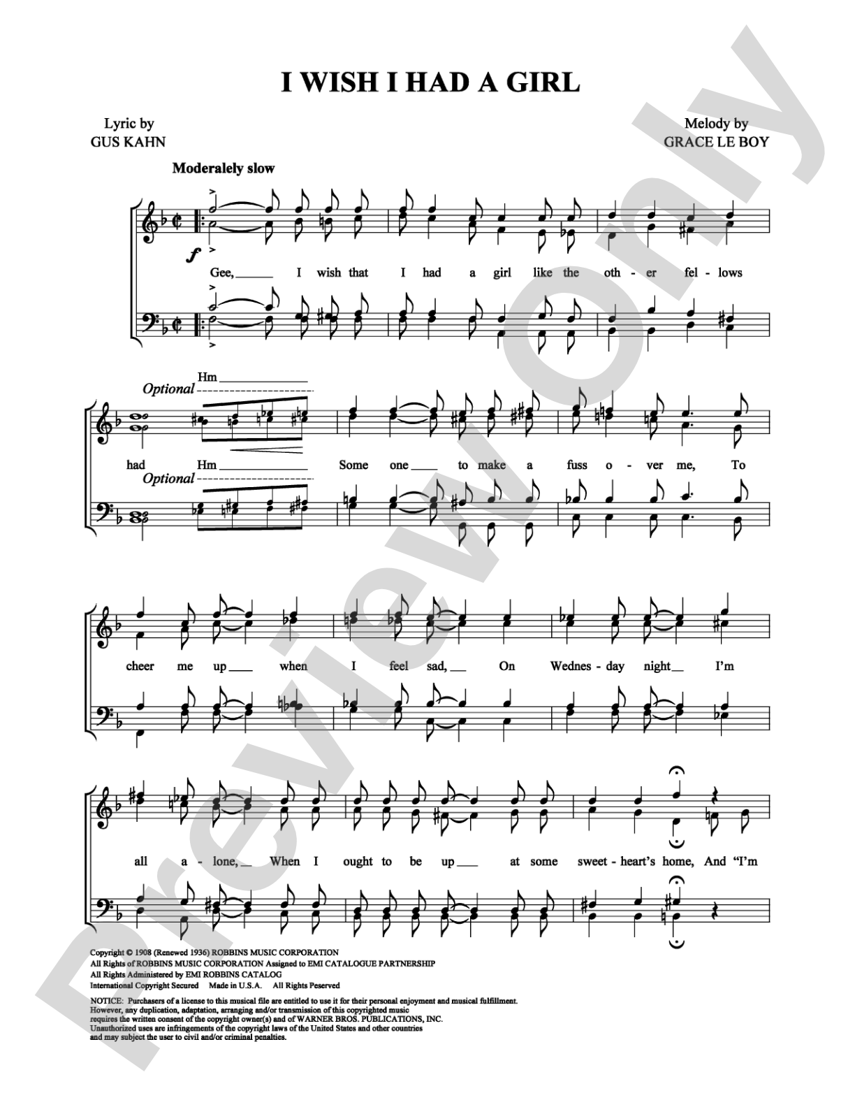 I Wish I Had A Girl: Vocal Group Digital Sheet Music