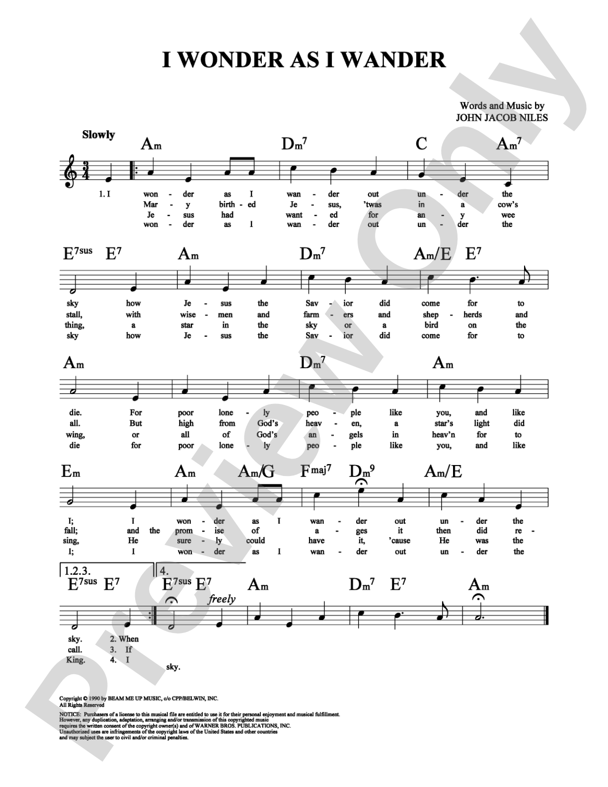 I Wonder As I Wander: Lead Sheet Digital Sheet Music