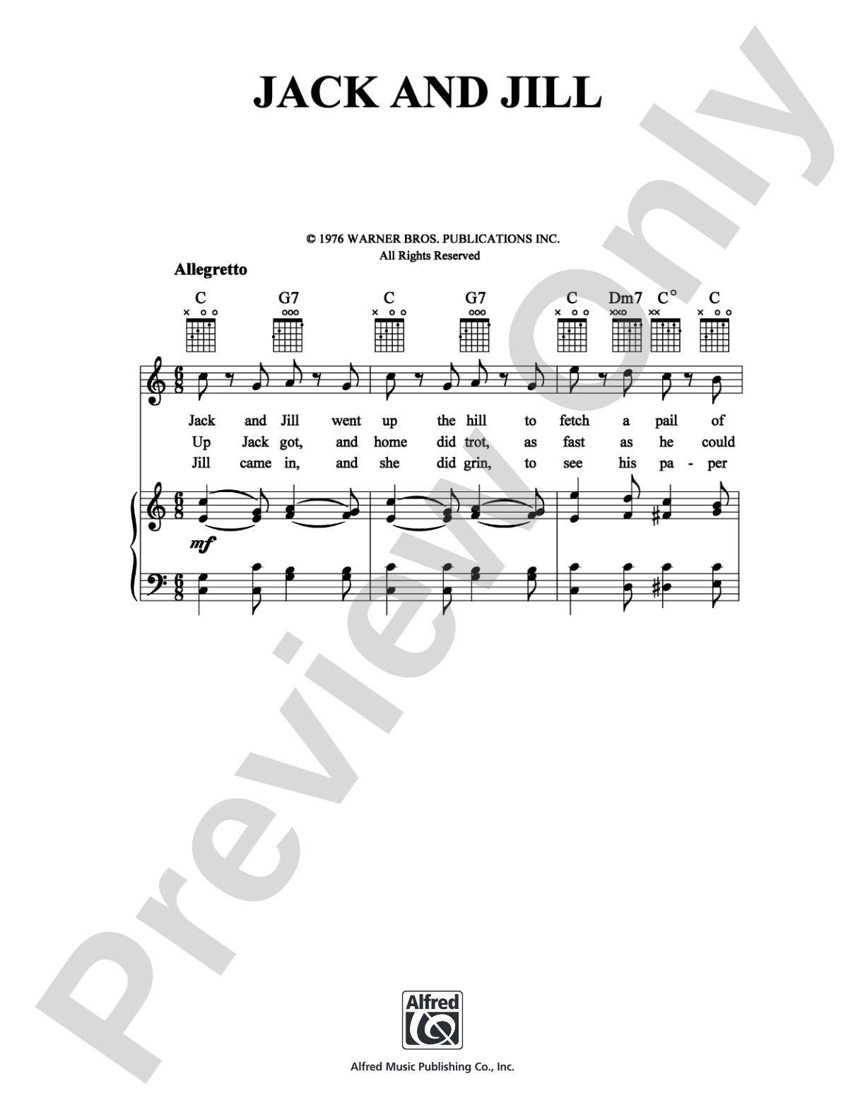 Jack and Jill: Piano/Vocal/Chords Digital Sheet Music