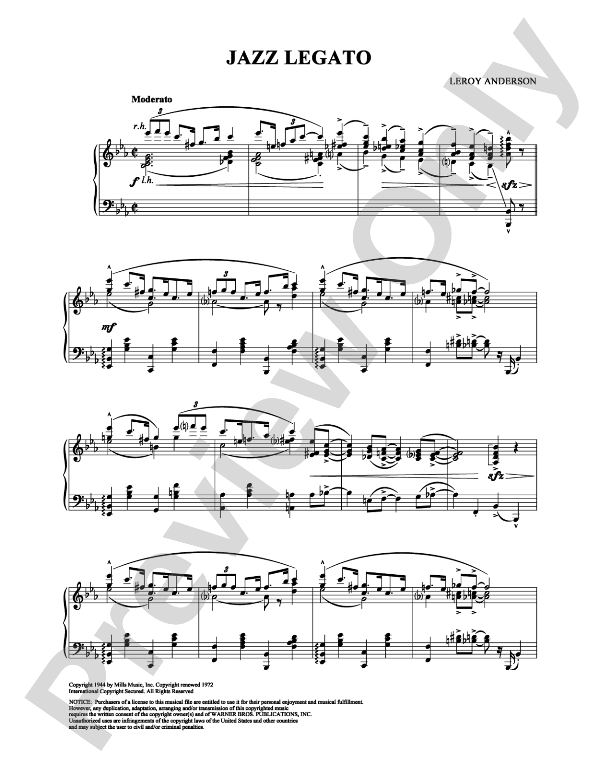 Jazz Legato: Piano Digital Sheet Music