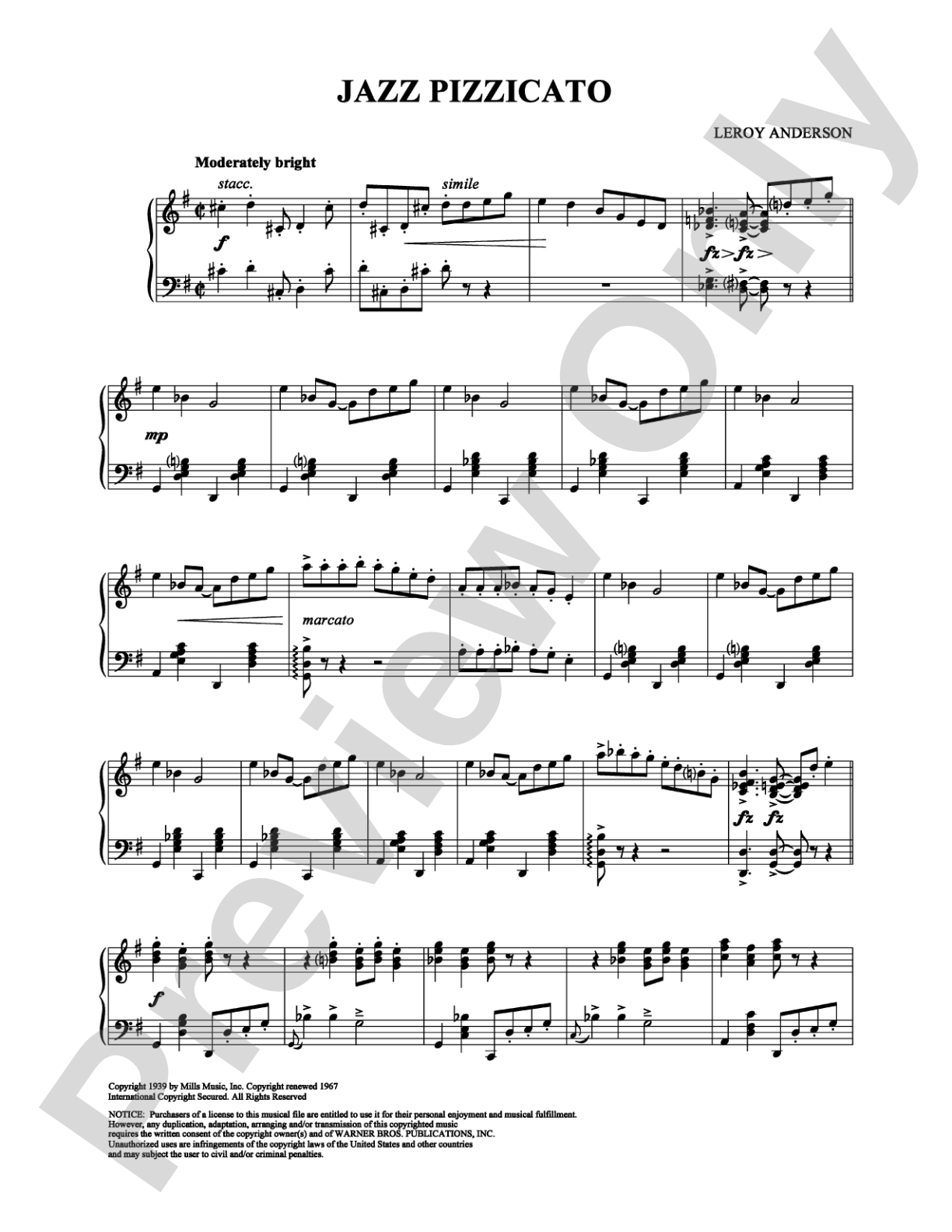 Jazz Pizzicato: Piano Digital Sheet Music