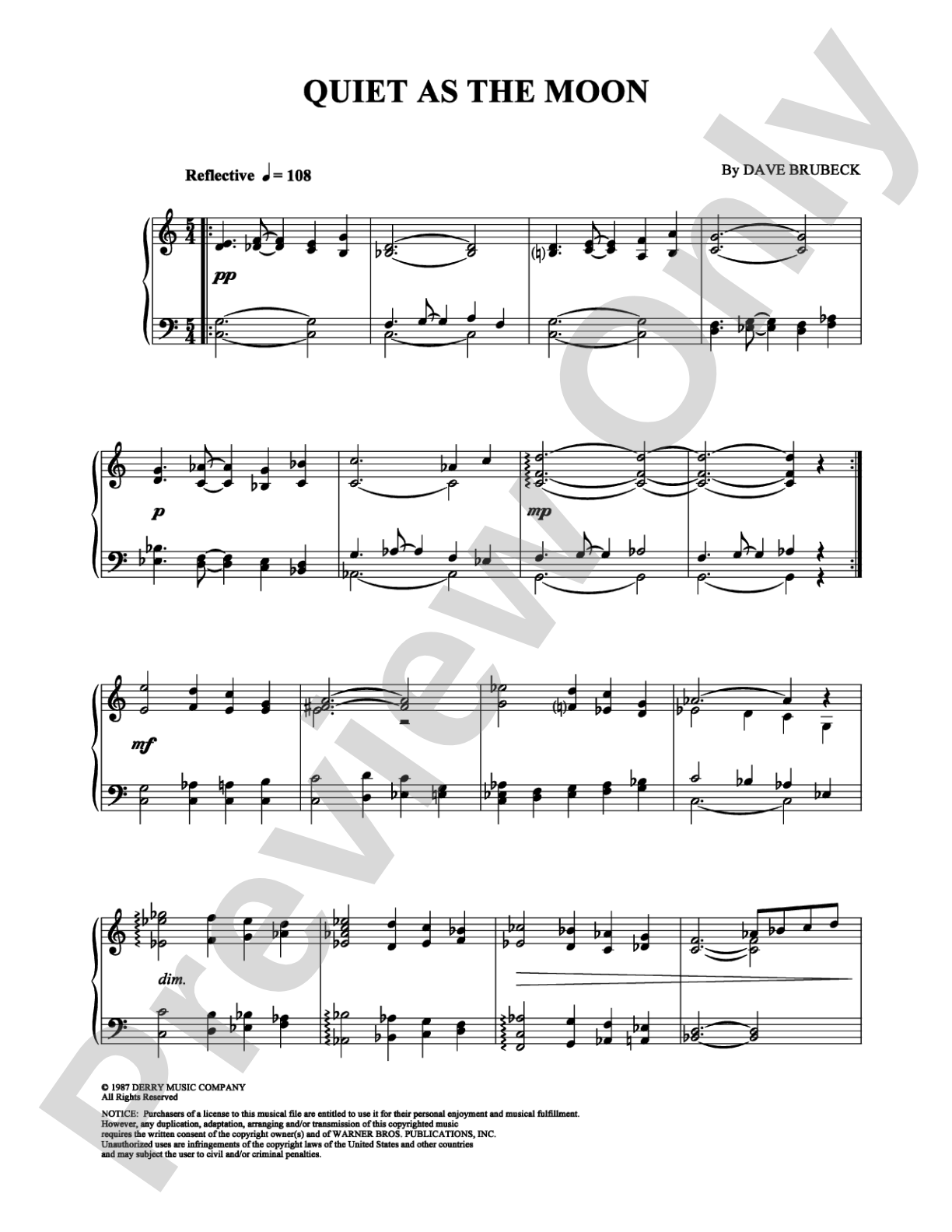 Quiet As The Moon: Piano Digital Sheet Music