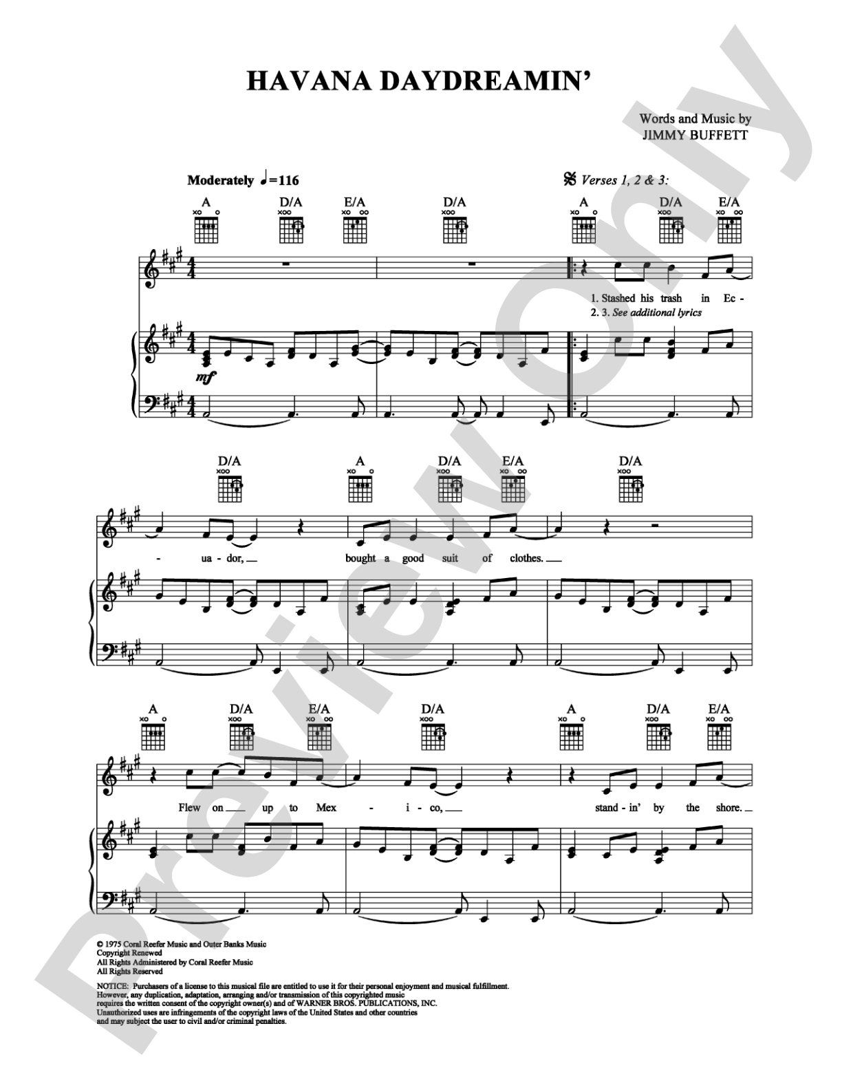 Havana Daydreamin': Piano/Vocal/Chords Digital Sheet Music