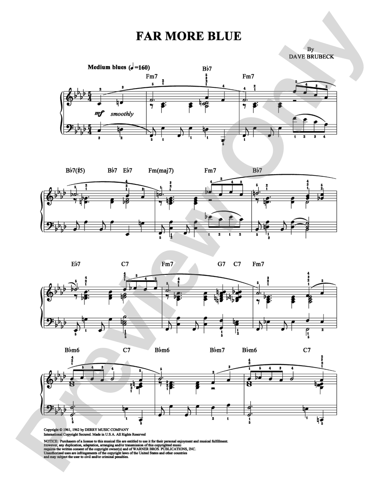 Far More Blue: Piano Digital Sheet Music