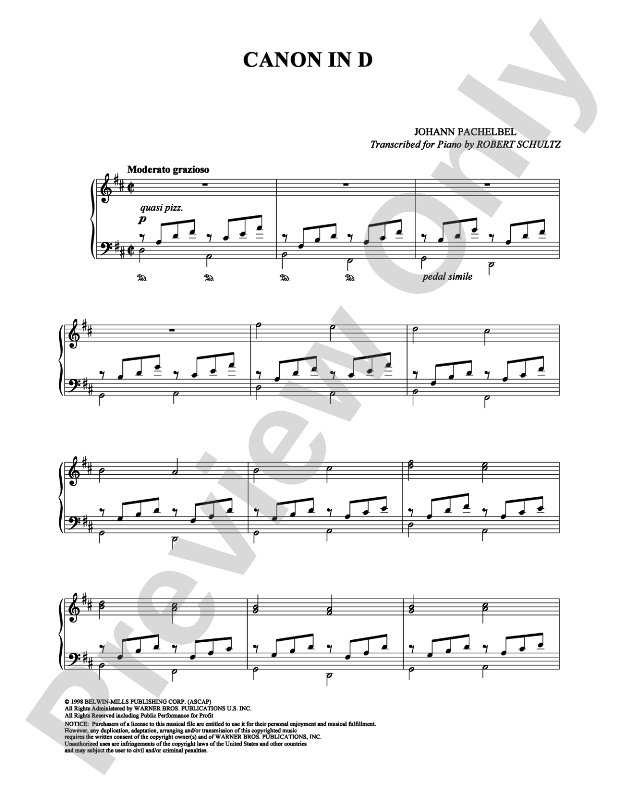Canon in D: Piano Digital Sheet Music