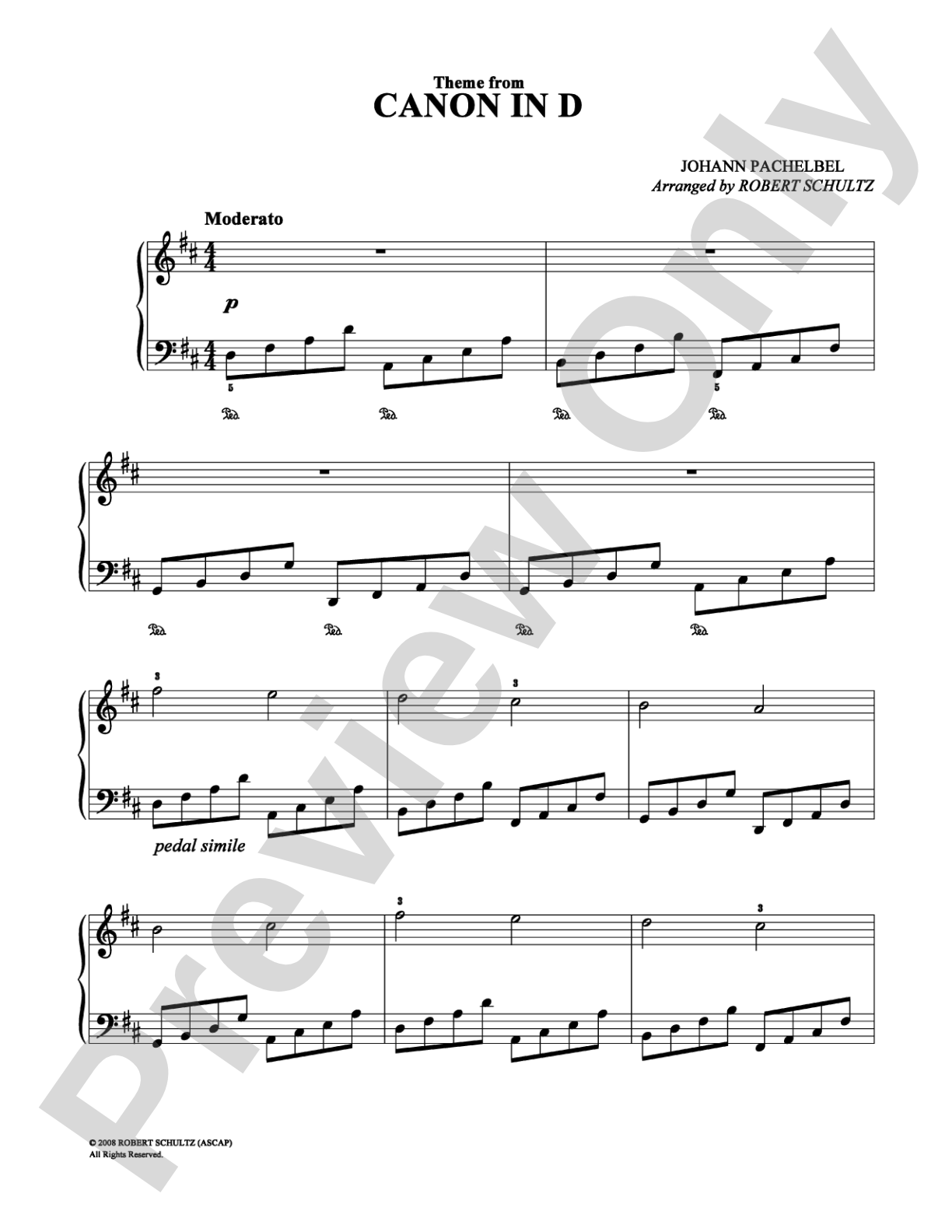 Canon in D: Easy Piano Digital Sheet Music