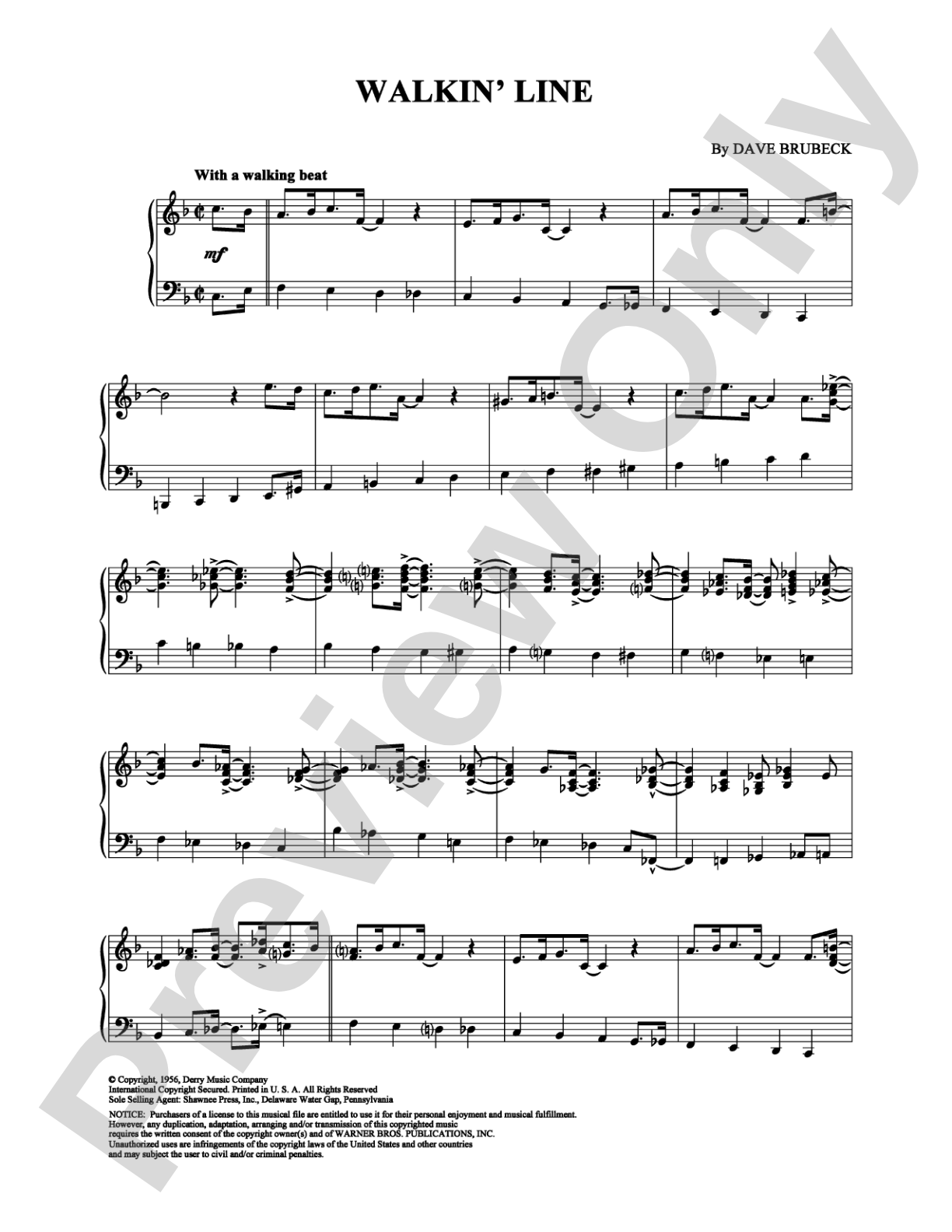 Walkin' Line: Piano Digital Sheet Music