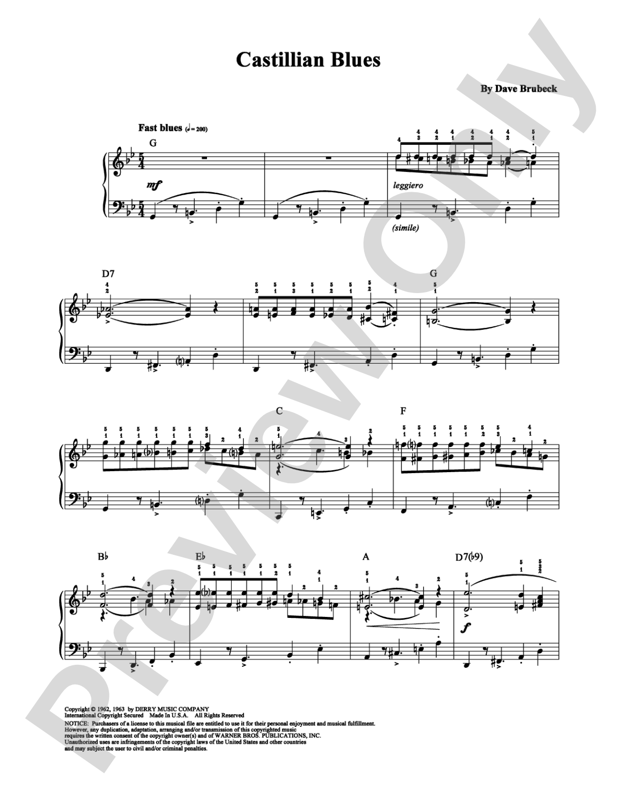 Castilian Blues: Piano Digital Sheet Music