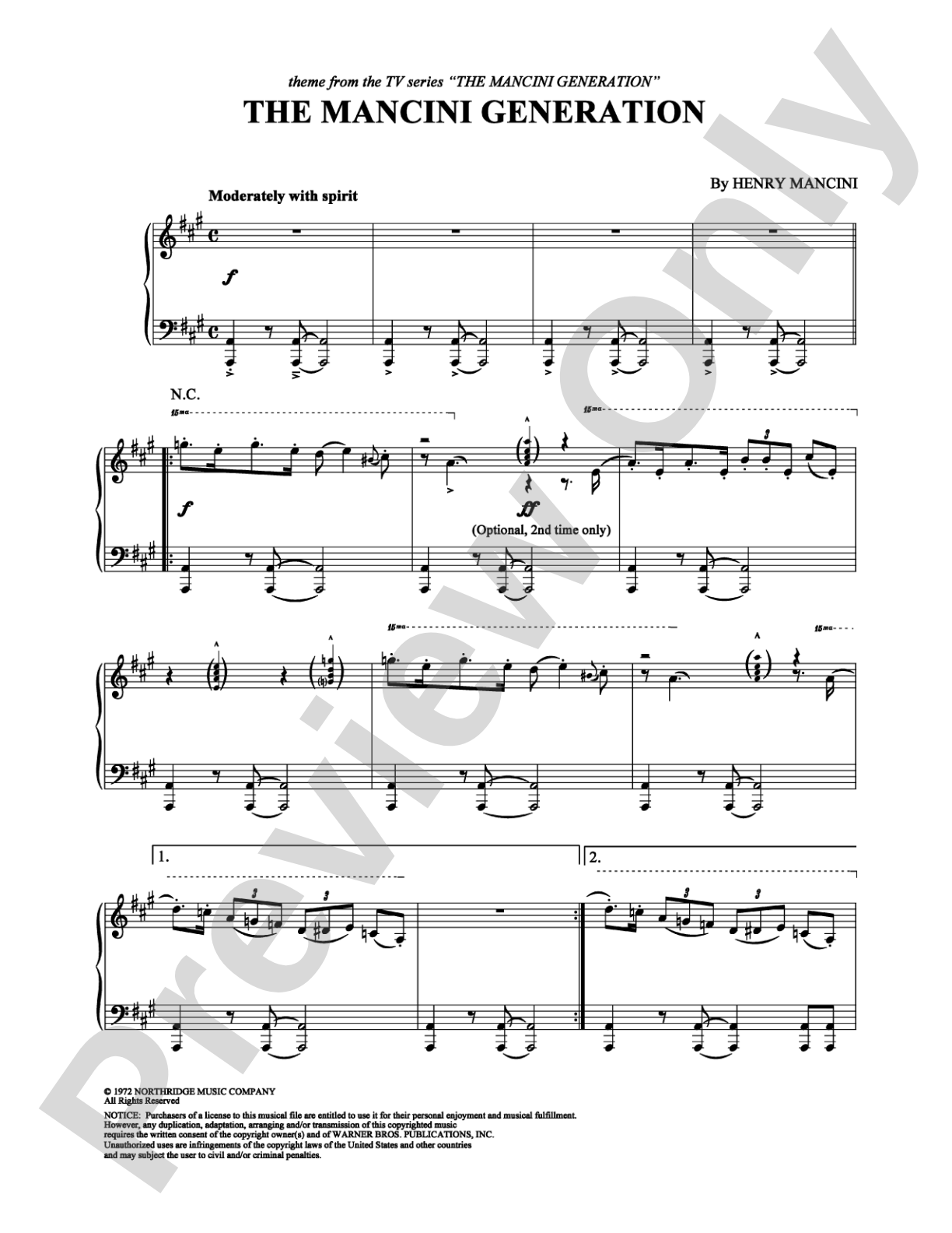The Mancini Generation: Piano Digital Sheet Music