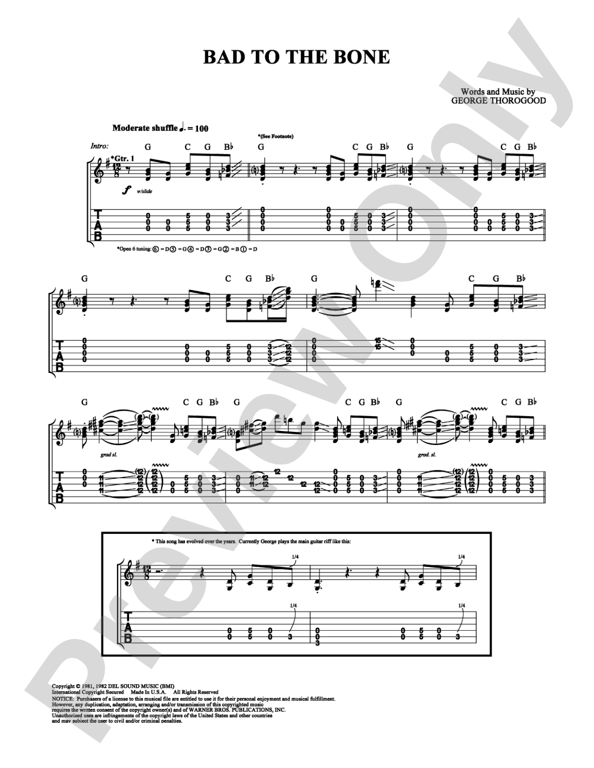 Bad to the Bone: Guitar TAB Digital Sheet Music