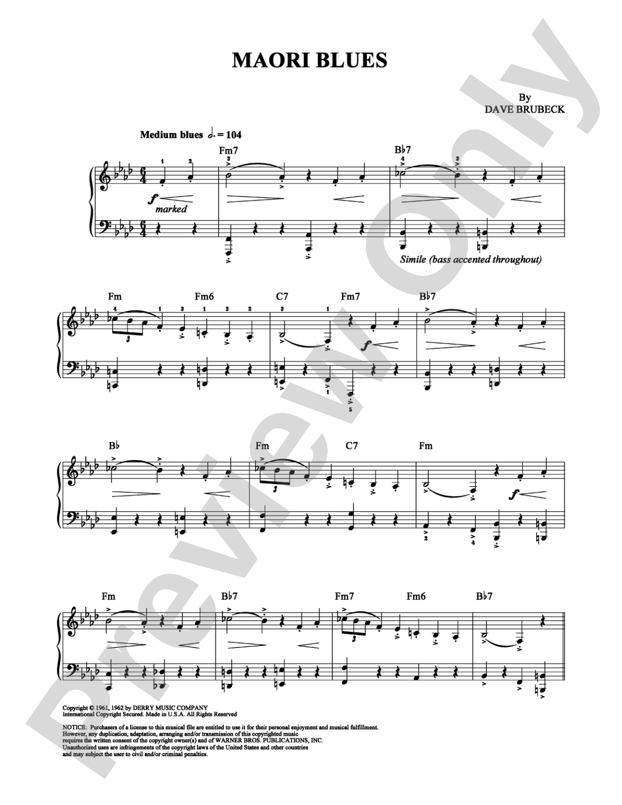 Maori Blues: Piano Digital Sheet Music