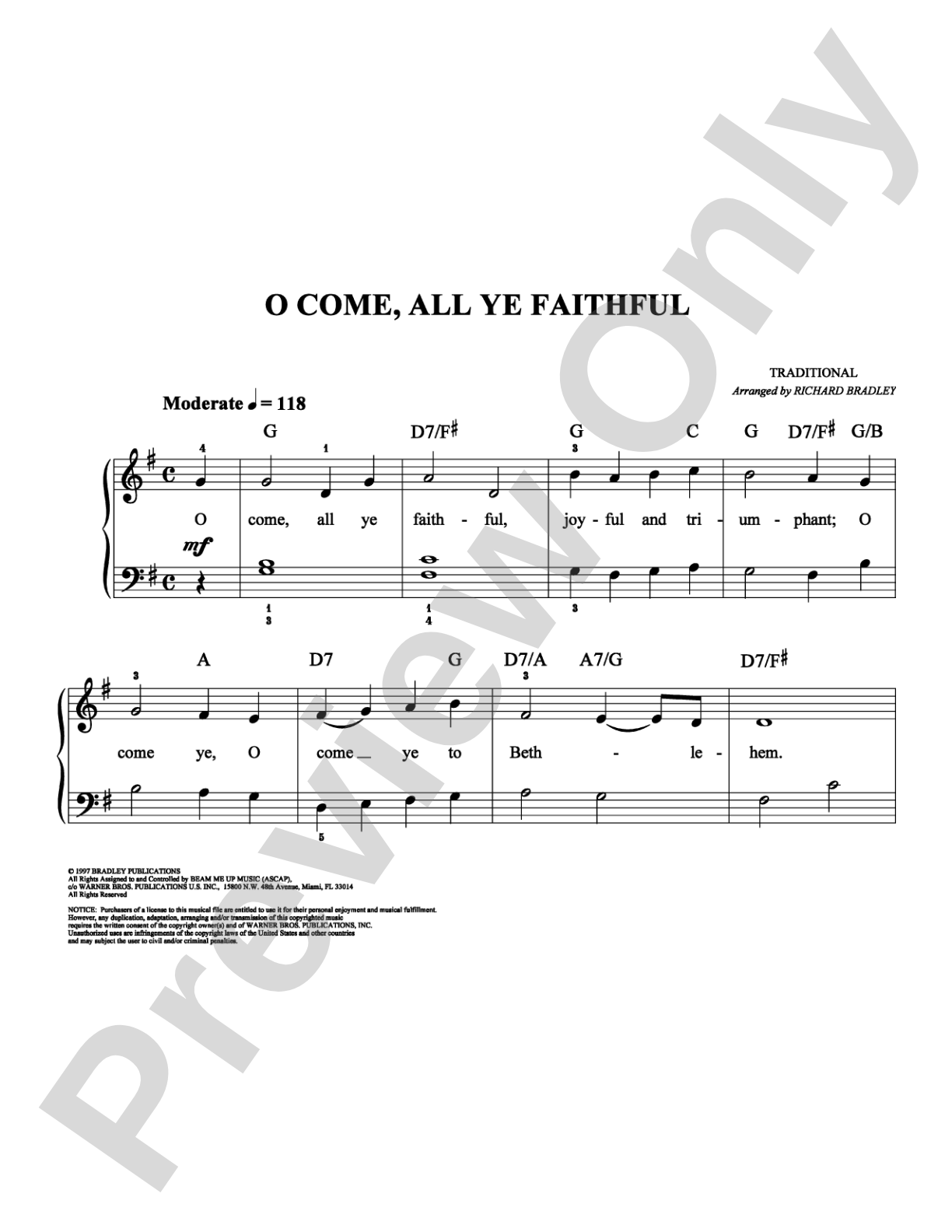 O Come All Ye Faithful: Easy Piano Digital Sheet Music
