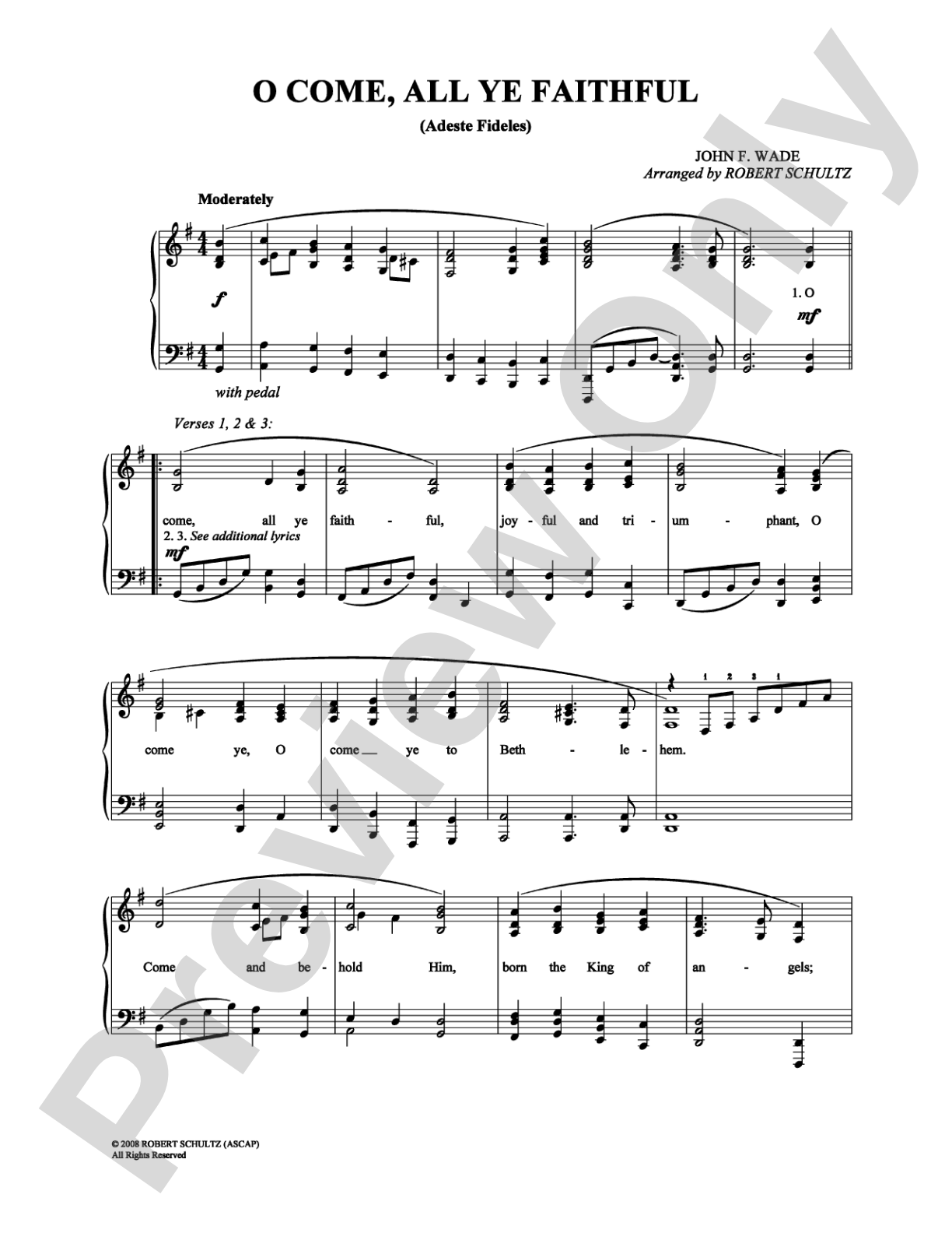 O Come, All Ye Faithful: Piano/Vocal/Chords Digital Sheet Music