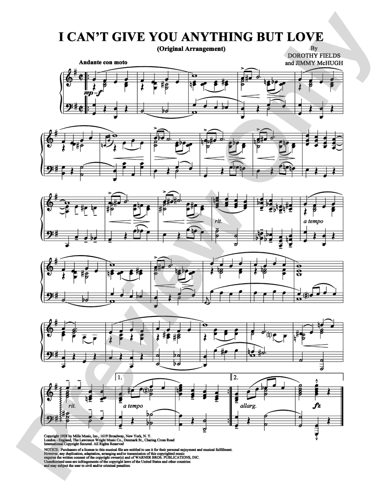 I Can't Give You Anything But Love (Original Arrangement): Piano Digital Sheet Music