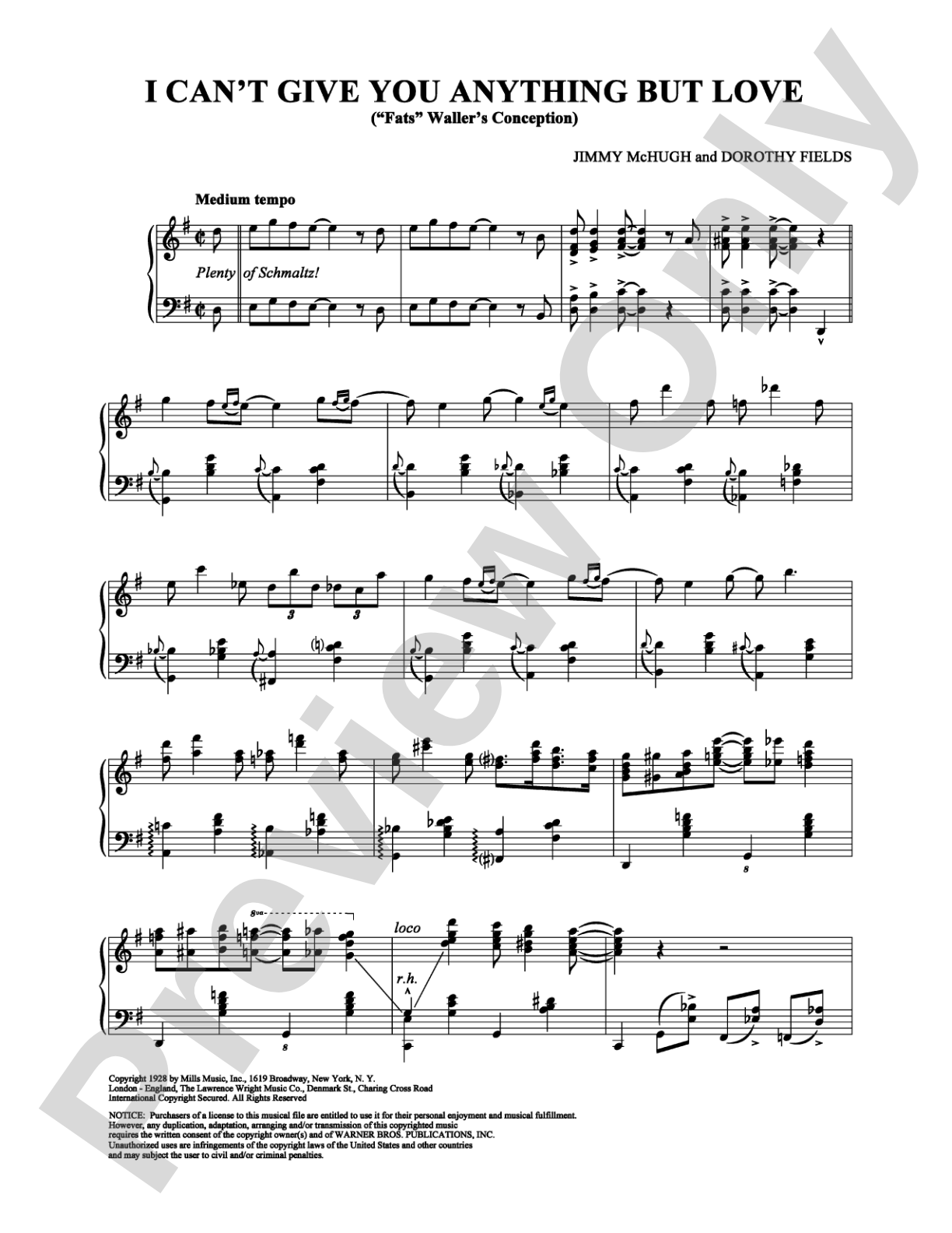I Can't Give You Anything But Love (''Fats'' Waller's Conception): Piano Digital Sheet Music