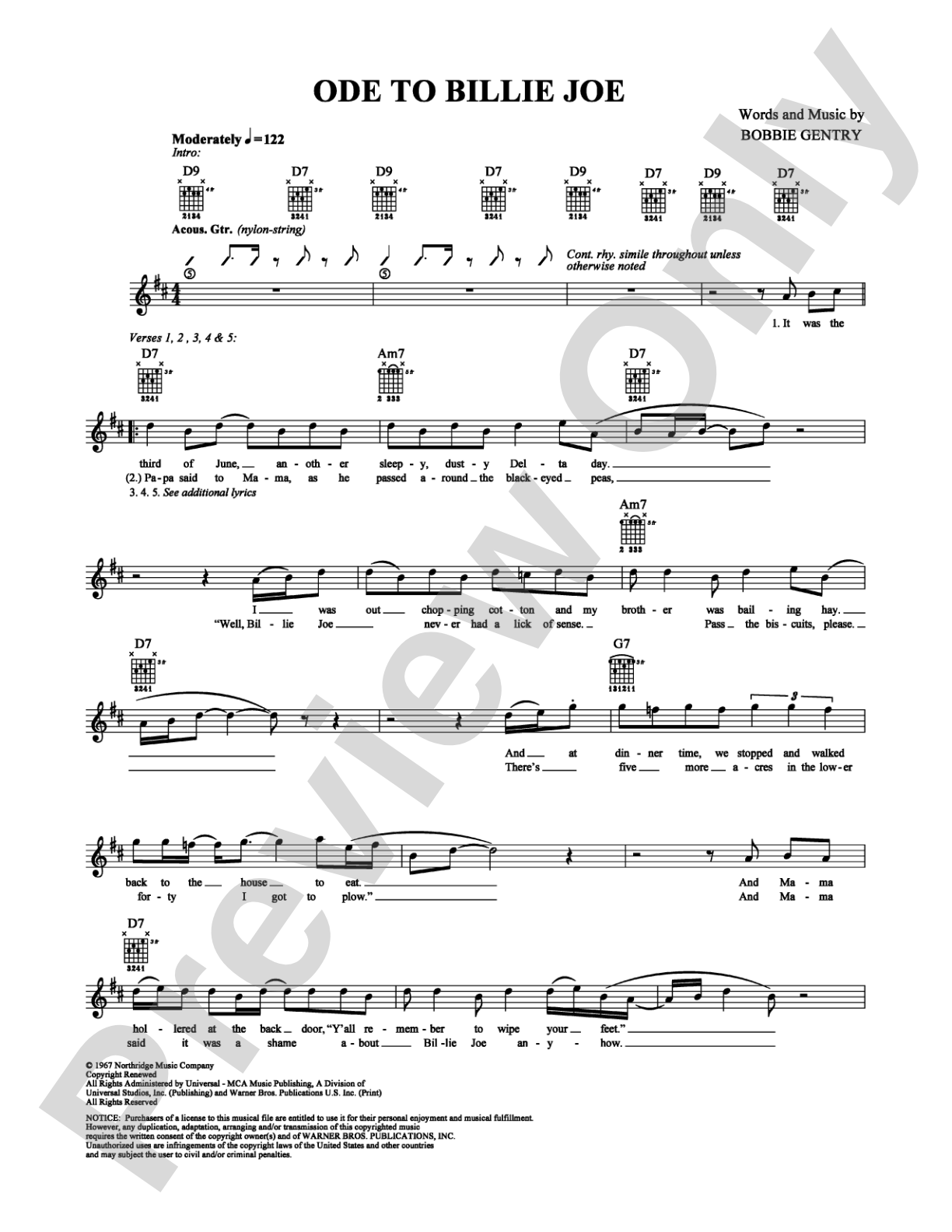 Ode to Billie Joe: Guitar TAB Digital Sheet Music