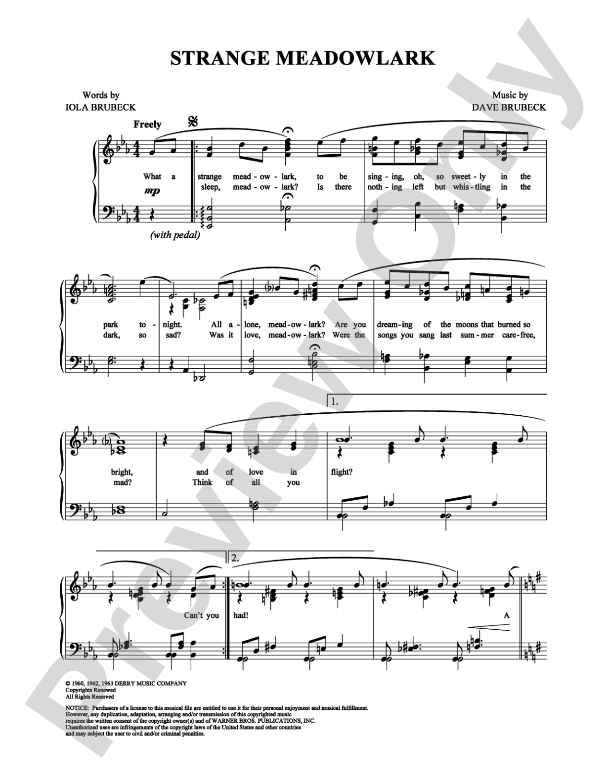 Strange Meadowlark: Piano/Vocal/Chords Digital Sheet Music