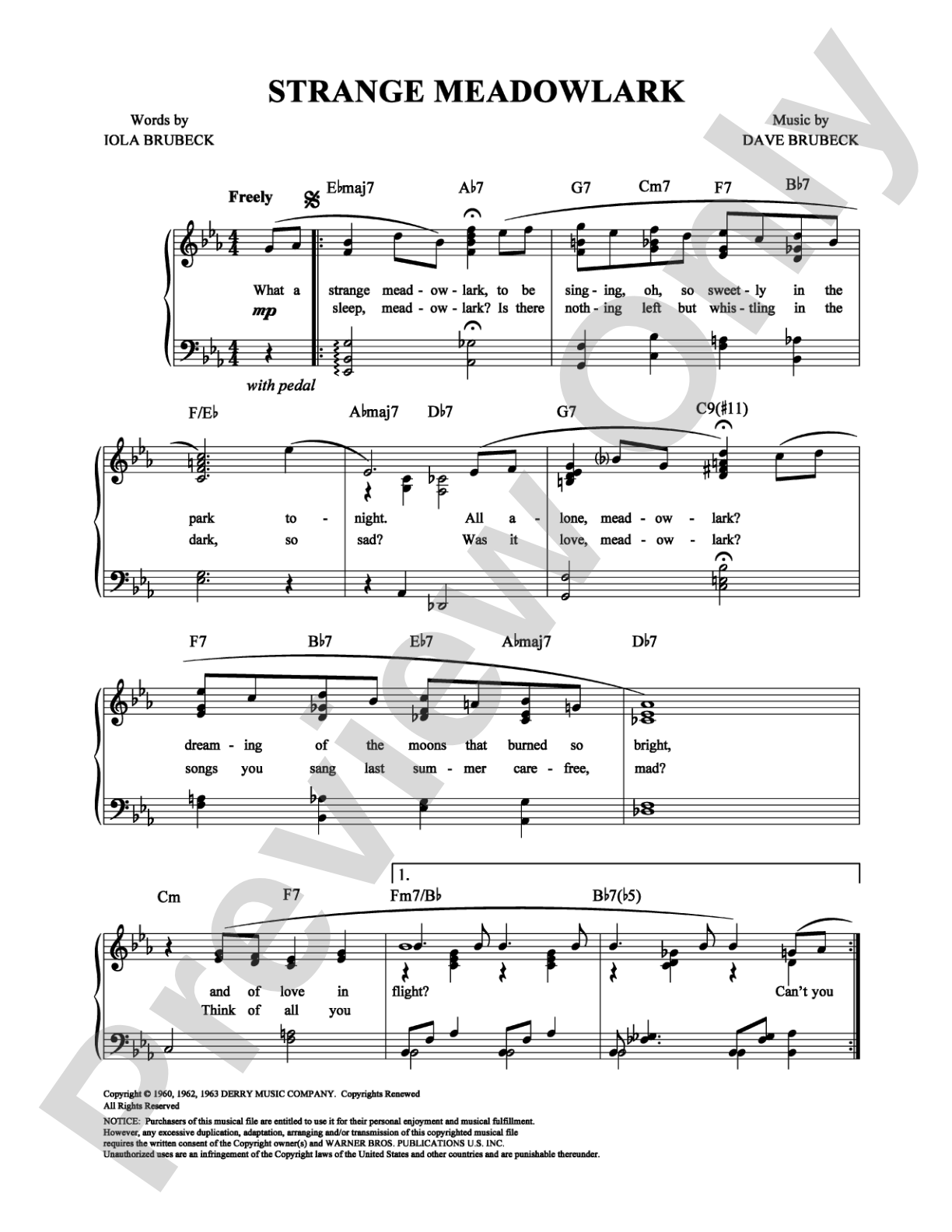 Strange Meadowlark: Piano/Vocal/Chords Digital Sheet Music