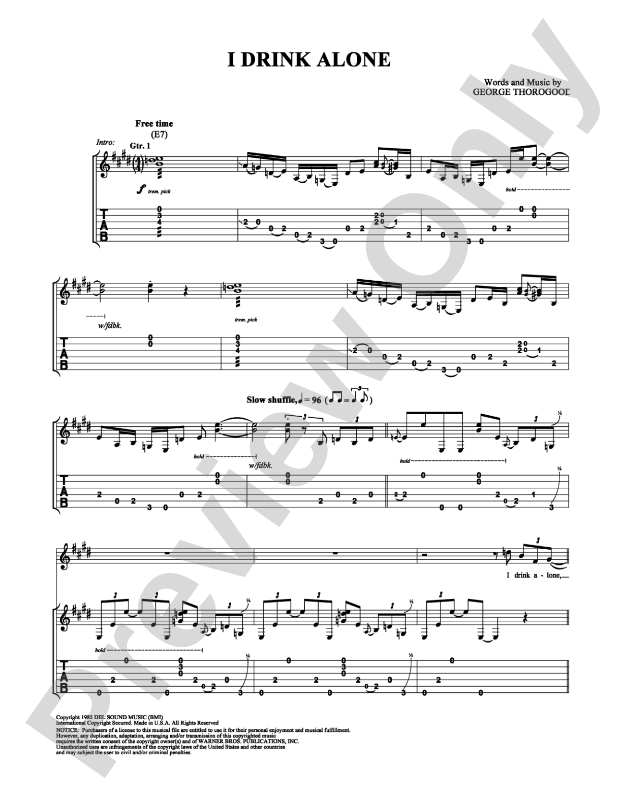 I Drink Alone: Guitar TAB Digital Sheet Music