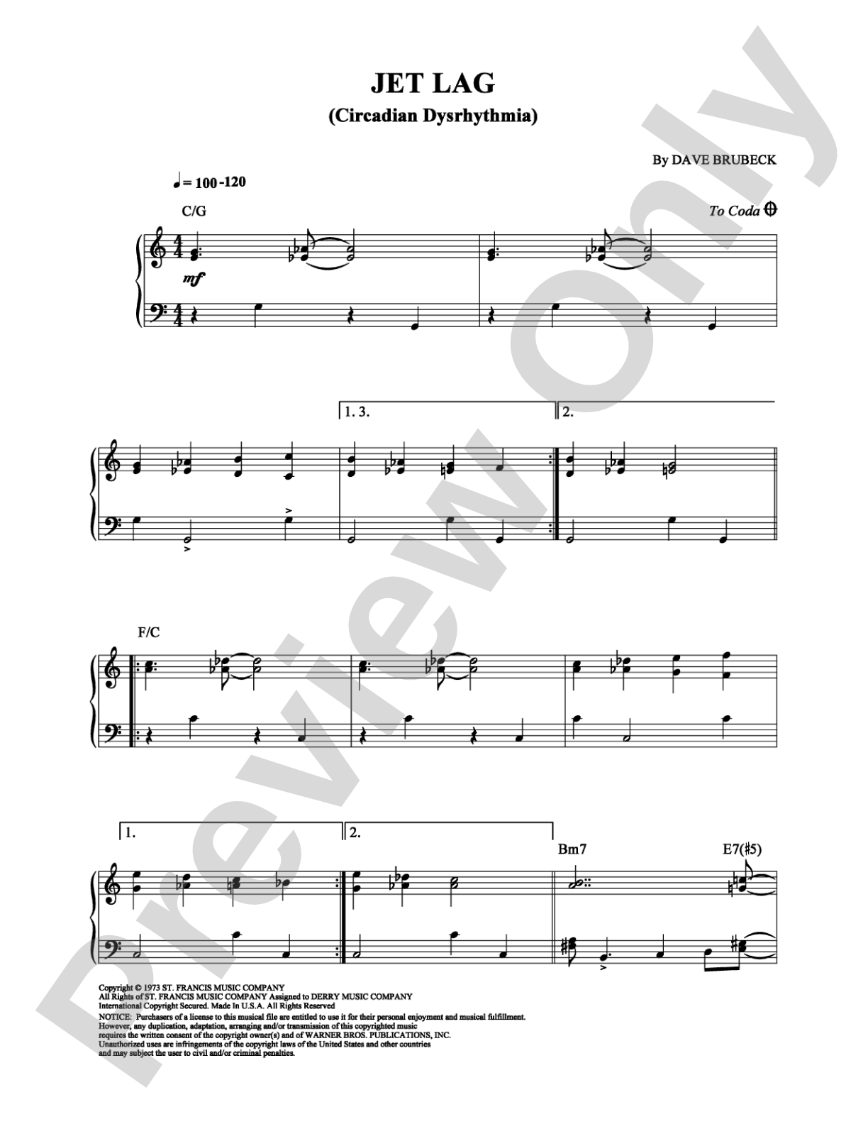 Jet Lag (Circadian Dysrhythmia): Piano Digital Sheet Music