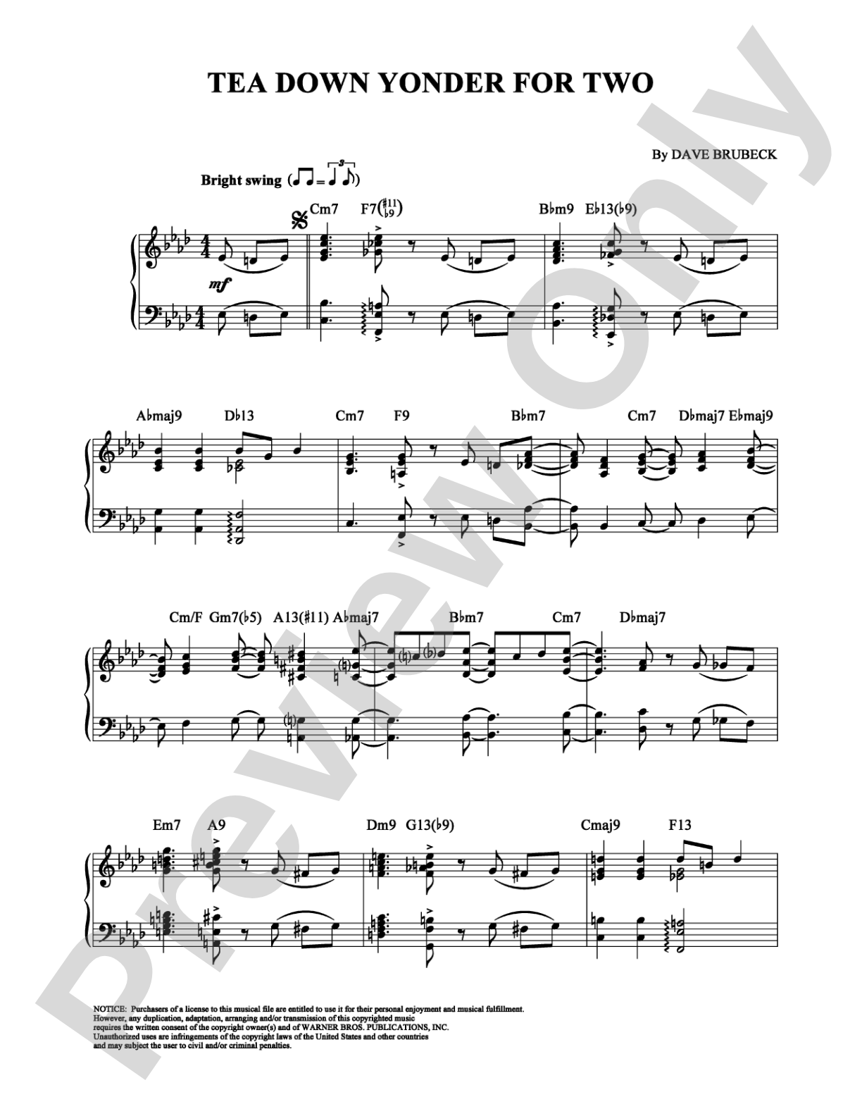 Tea Down Yonder For Two: Piano Digital Sheet Music