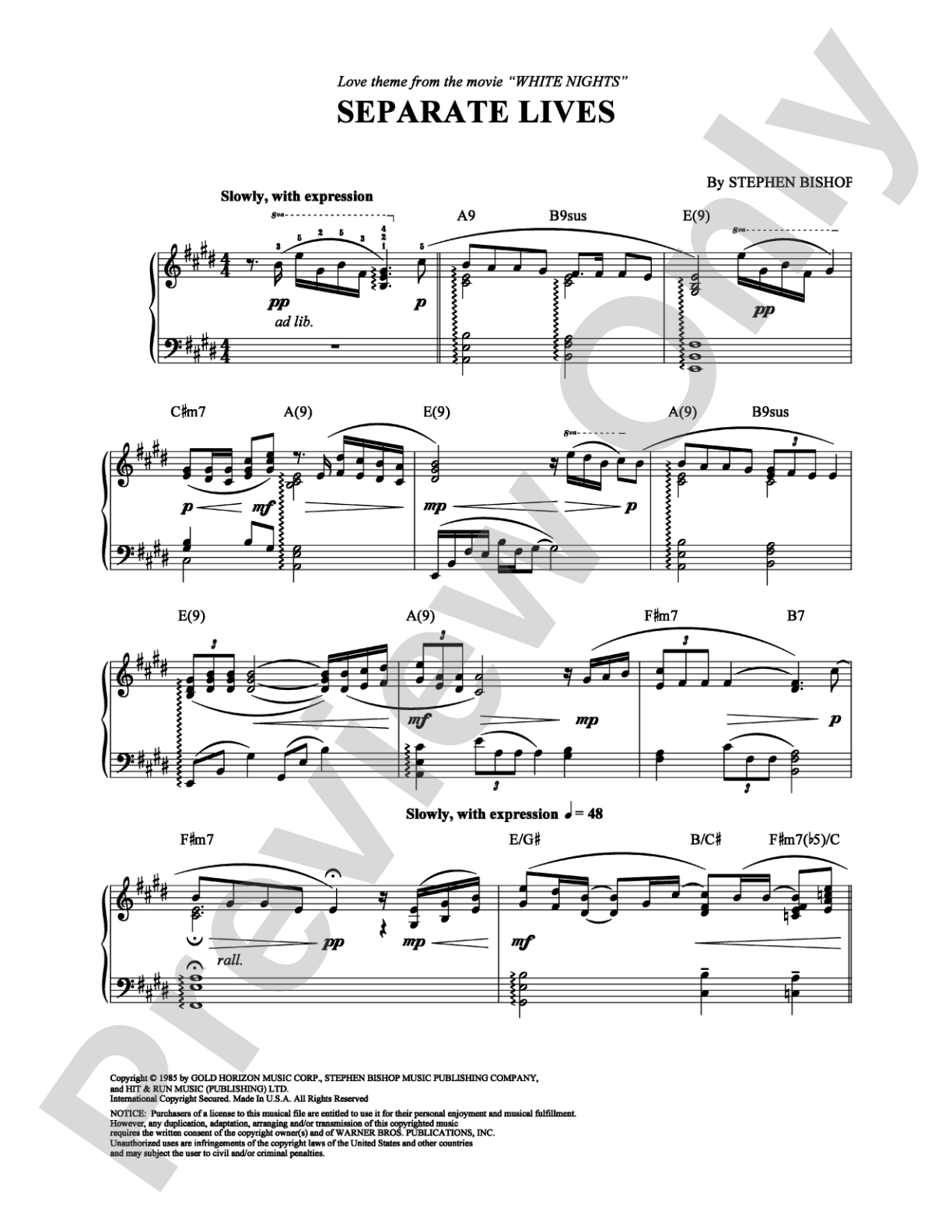 Separate Lives: Piano Digital Sheet Music