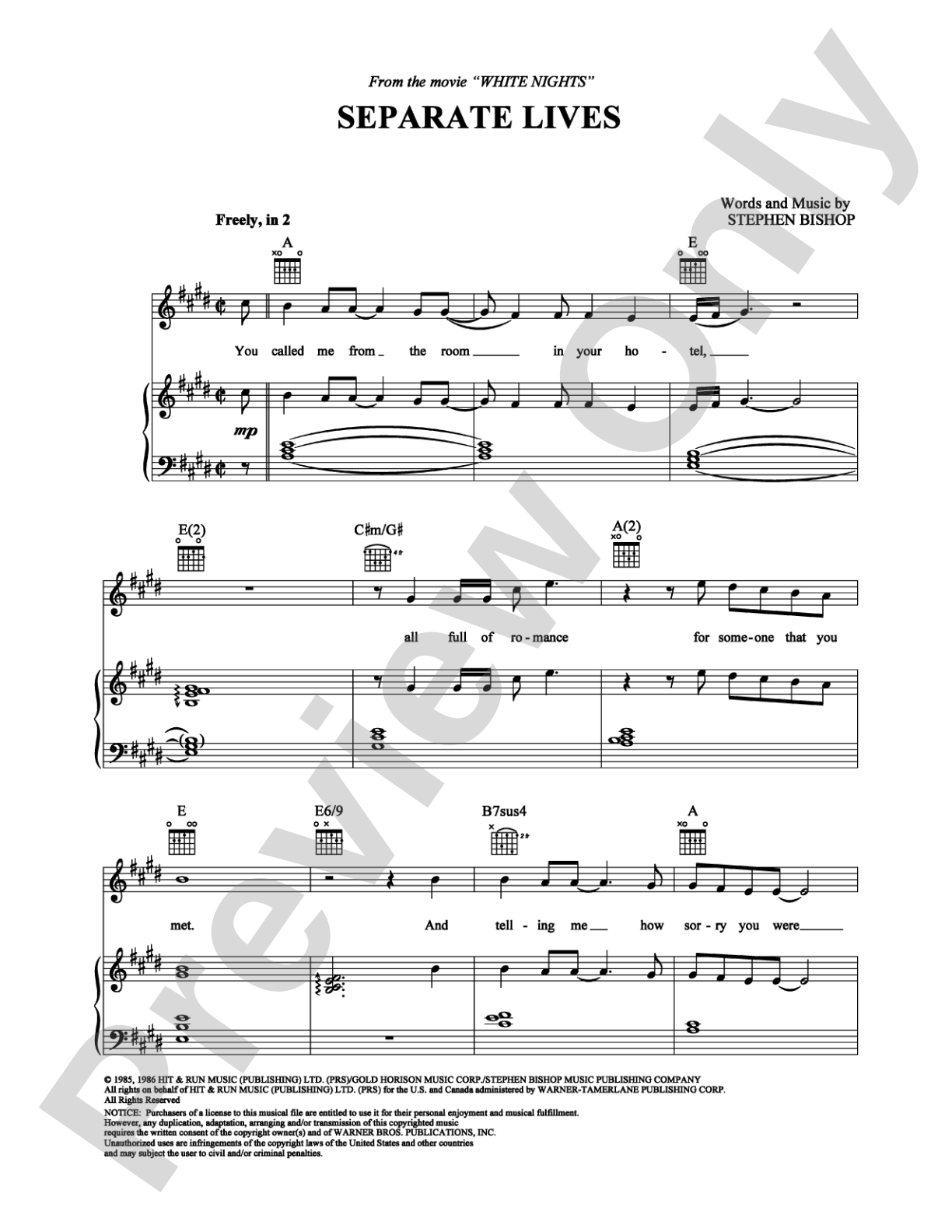 Separate Lives: Piano/Vocal/Chords Digital Sheet Music