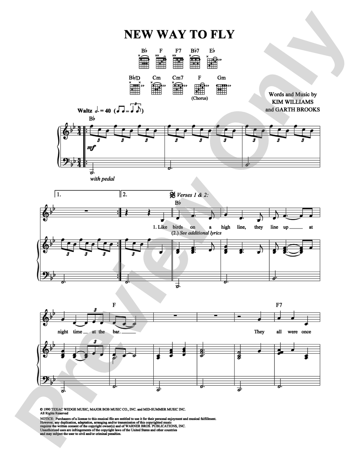 New Way to Fly: Piano/Vocal/Chords Digital Sheet Music