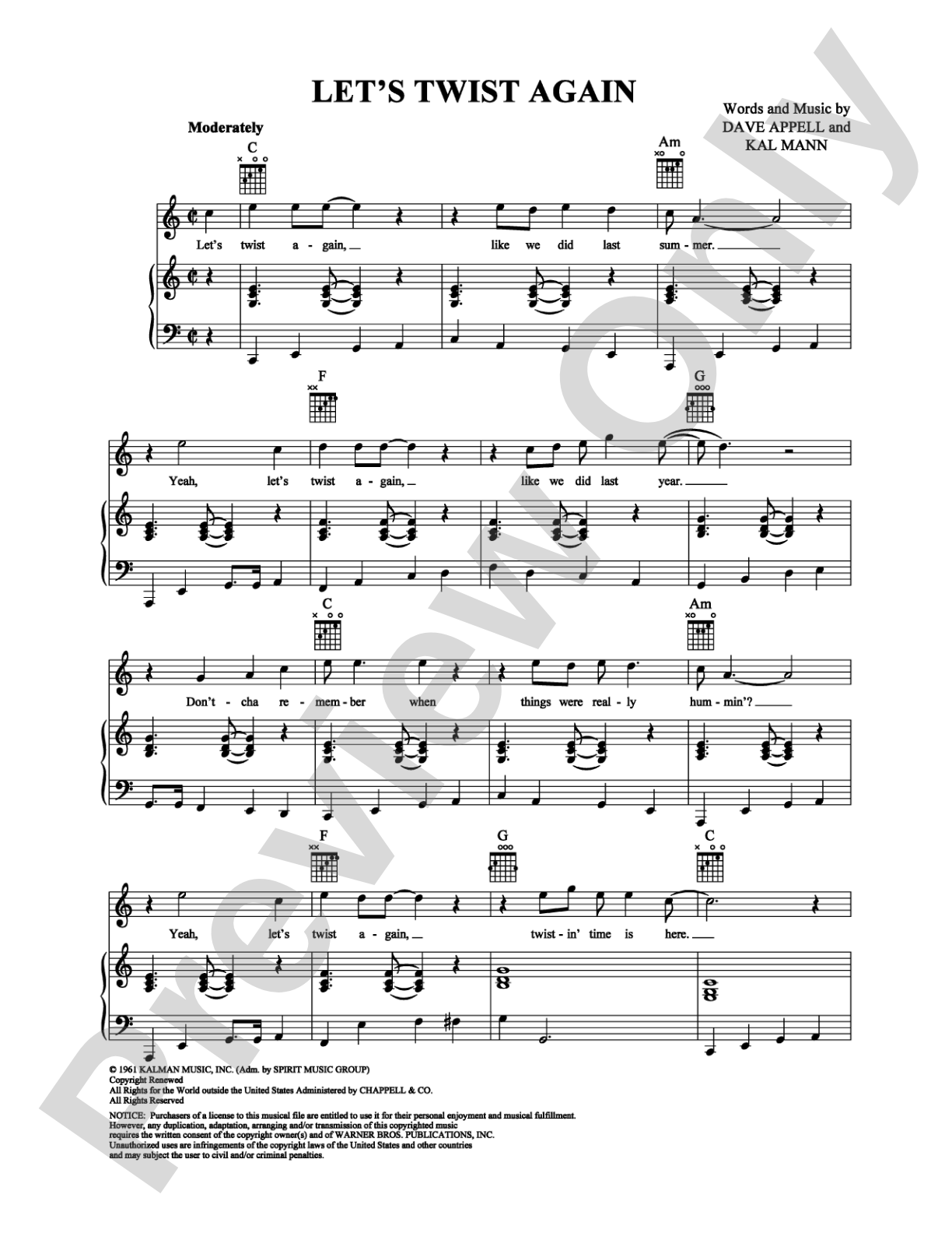 Let's Twist Again: Piano/Vocal/Chords Digital Sheet Music