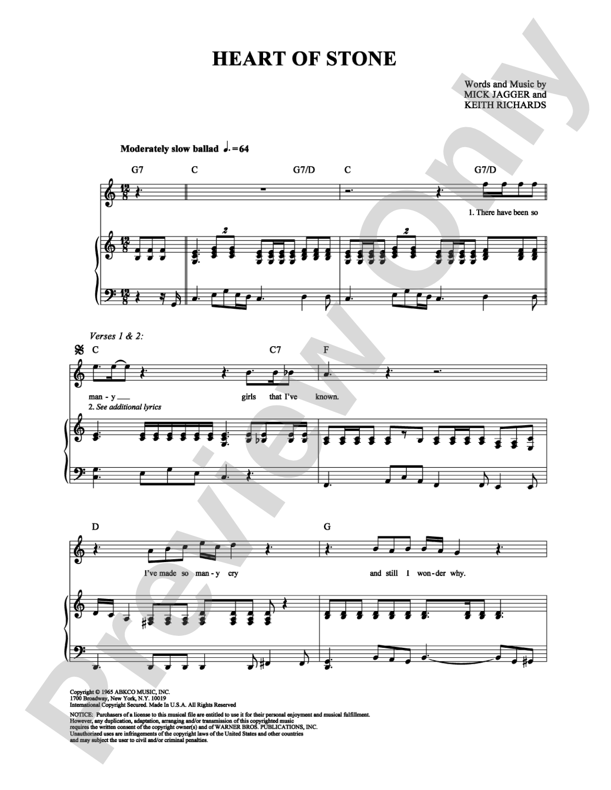 Heart of Stone: Piano/Vocal/Chords Digital Sheet Music