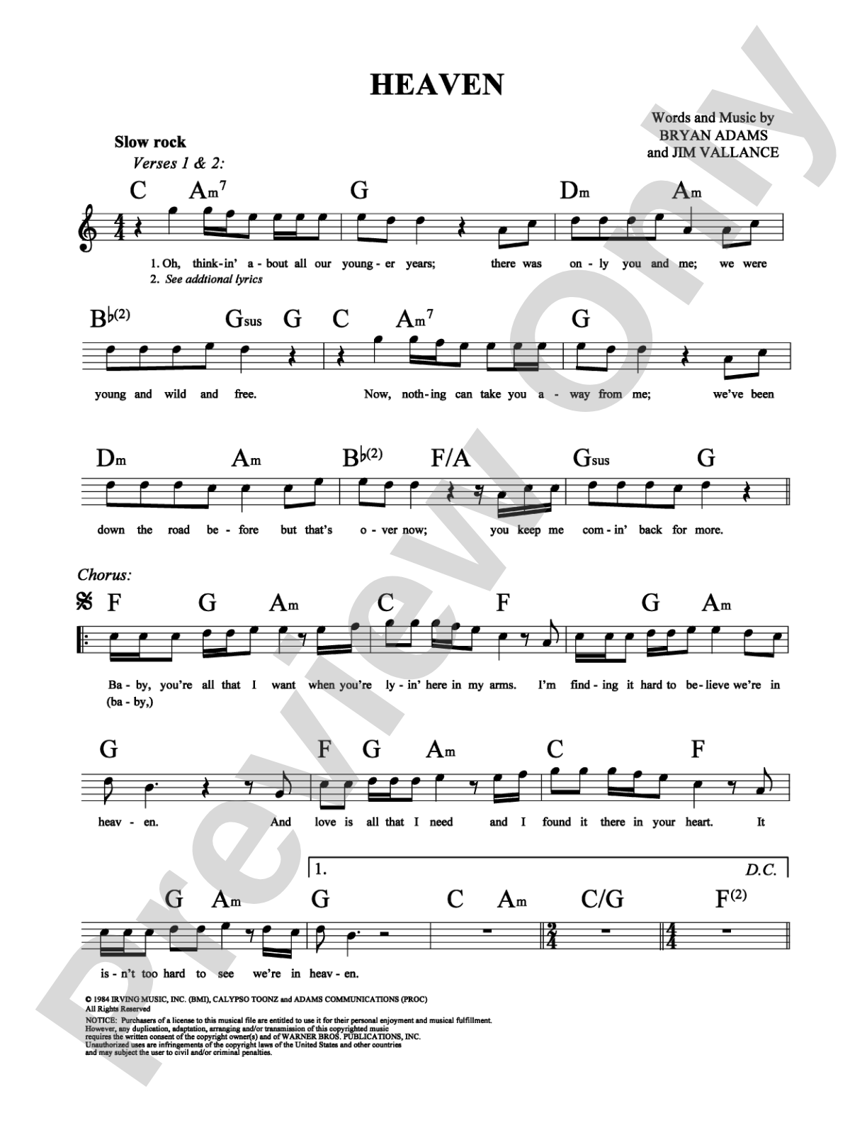 Heaven: Lead Sheet Digital Sheet Music