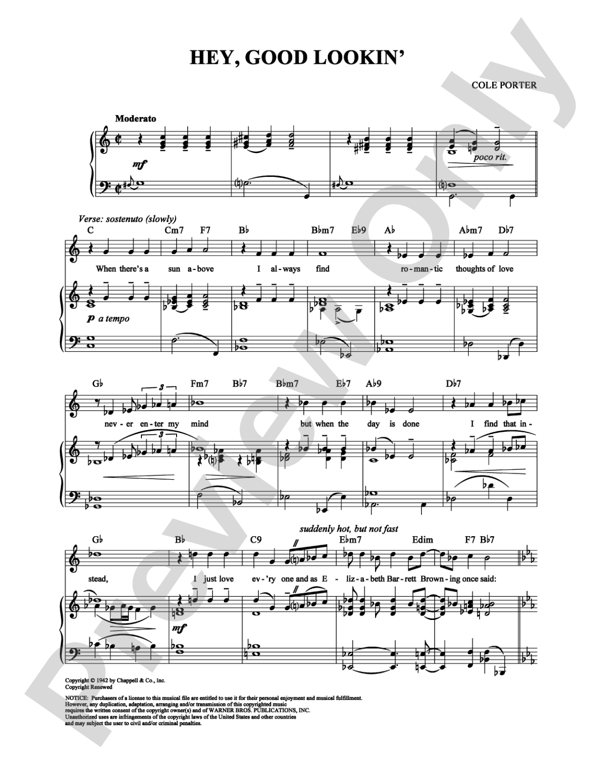 Hey, Good Lookin': Piano/Vocal/Chords Digital Sheet Music