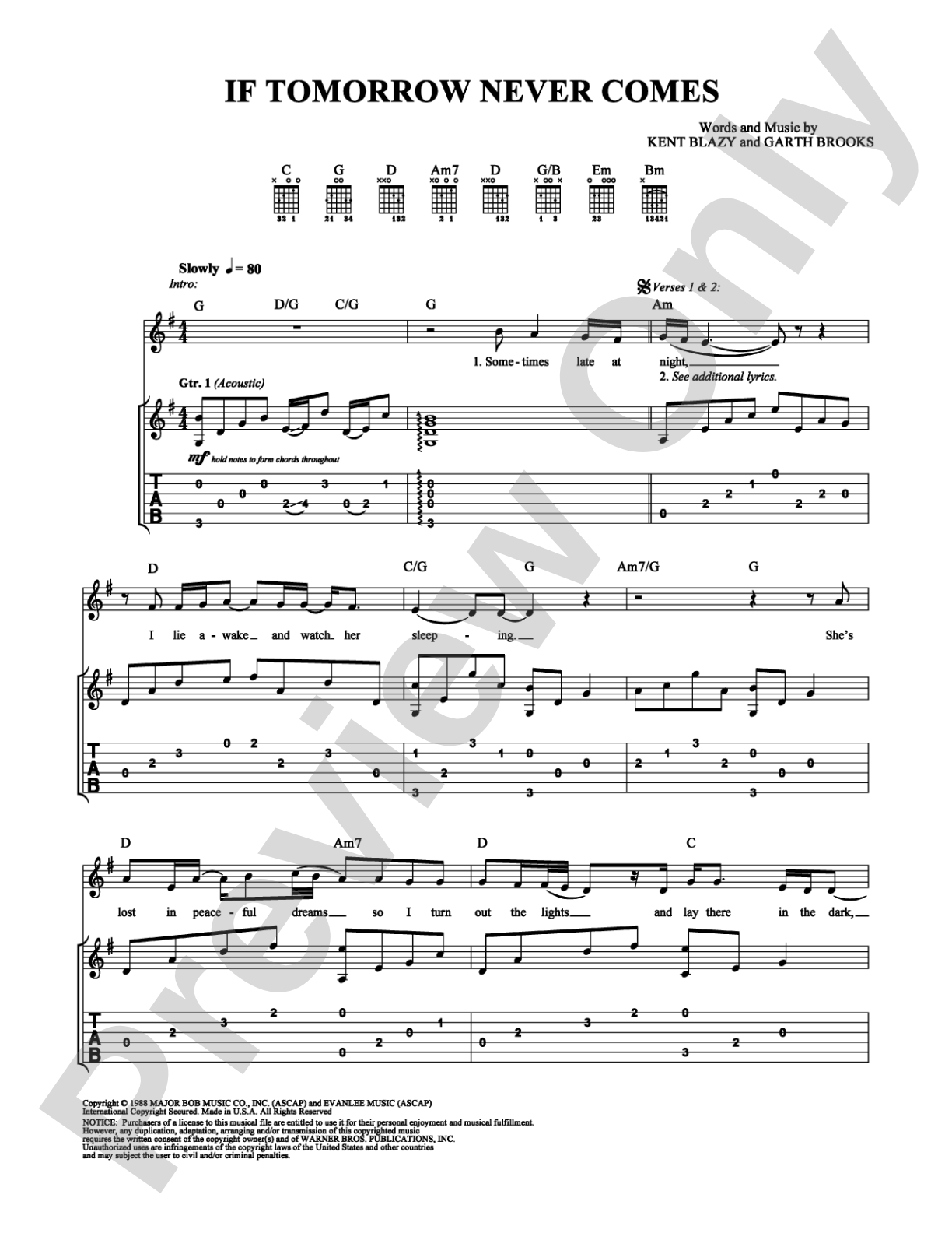If Tomorrow Never Comes: Guitar TAB Digital Sheet Music
