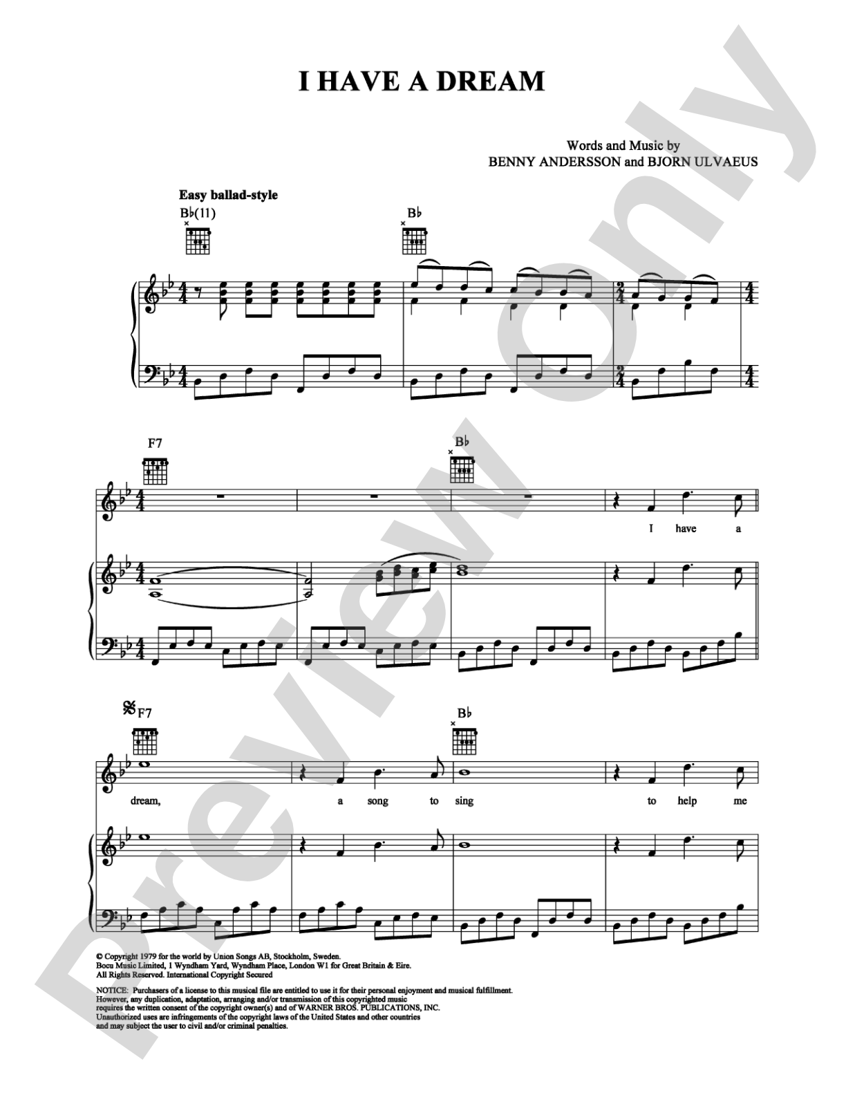 I Have a Dream: Piano/Vocal/Chords Digital Sheet Music