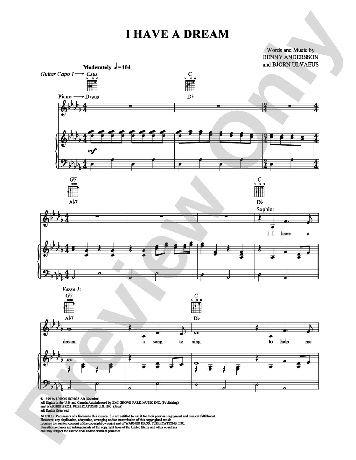 I Have a Dream: Piano/Vocal/Chords Digital Sheet Music