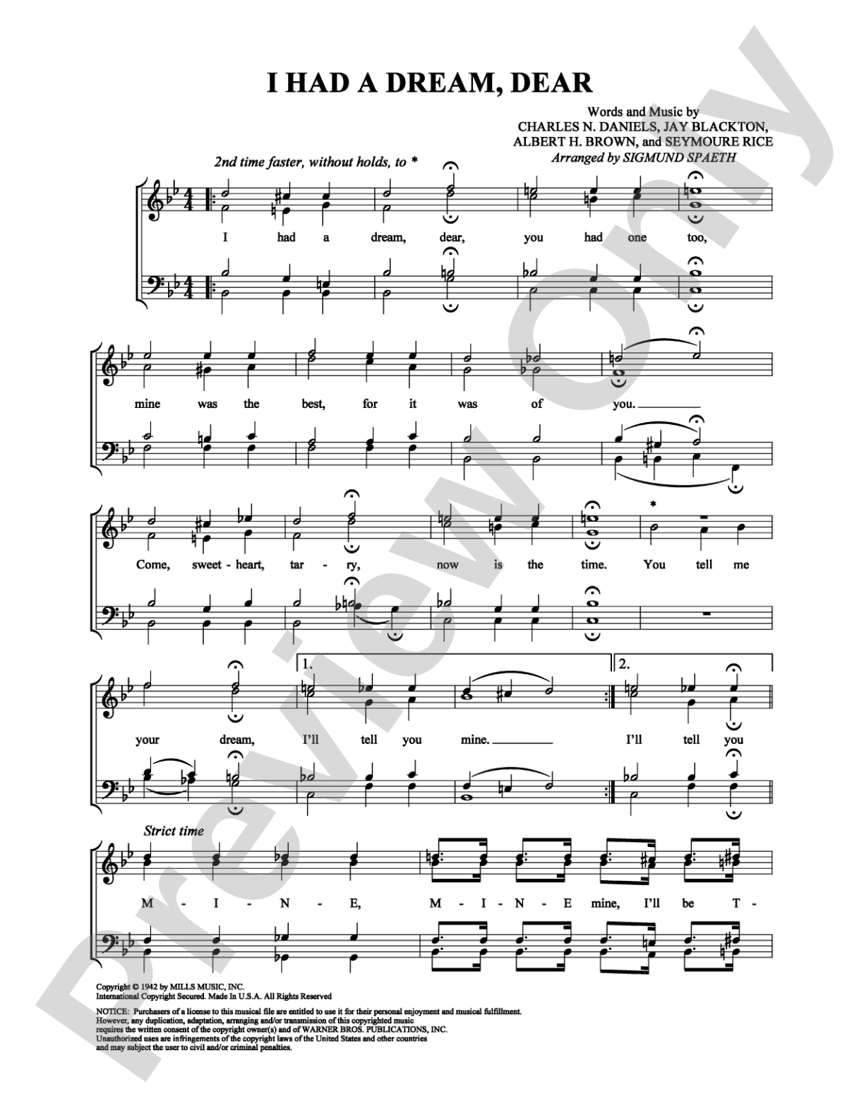 I Had a Dream, Dear: Vocal Group Digital Sheet Music