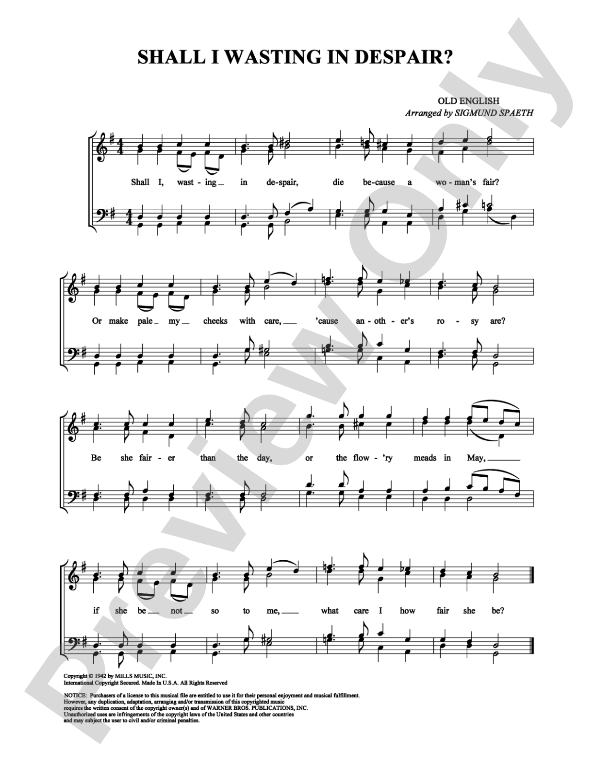 Shall I Wasting in Despair?: Vocal Group Digital Sheet Music
