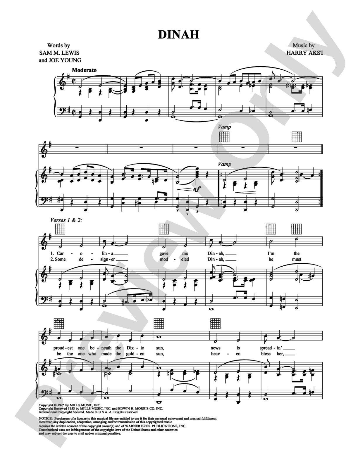 Dinah: Piano/Vocal/Chords Digital Sheet Music