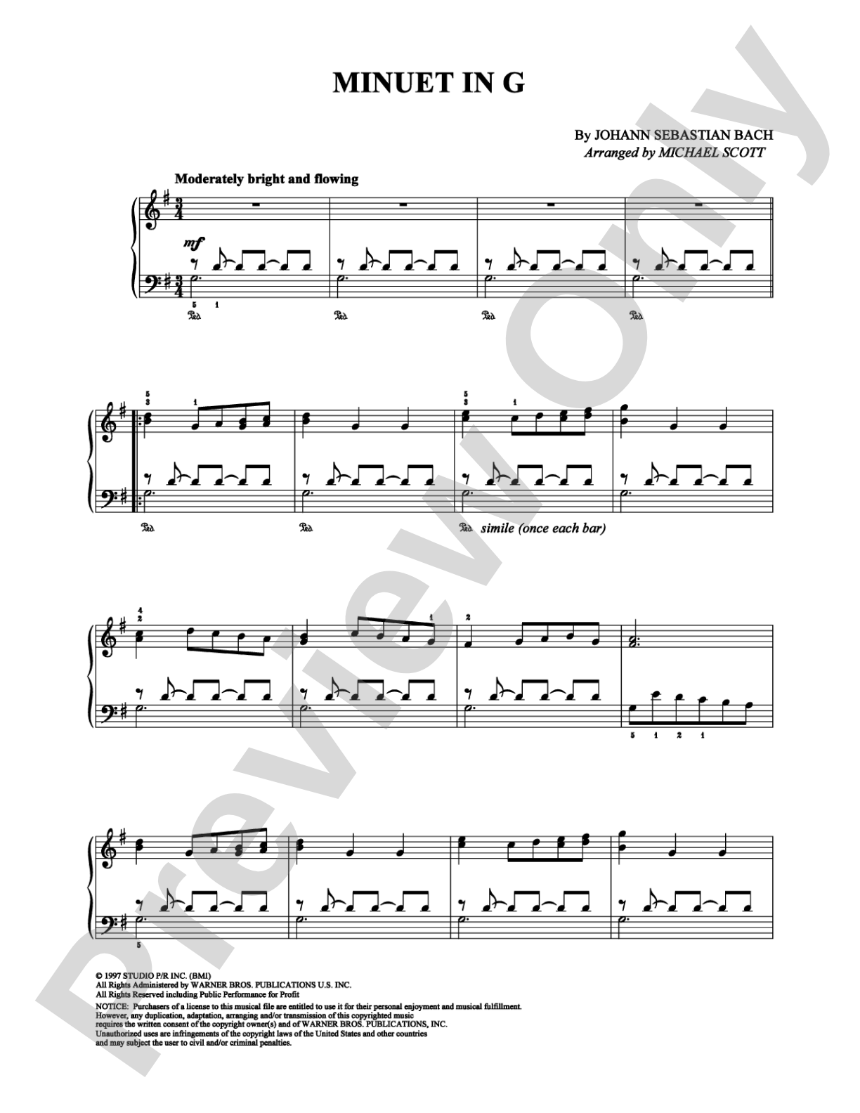 Minuet In G: Piano Digital Sheet Music