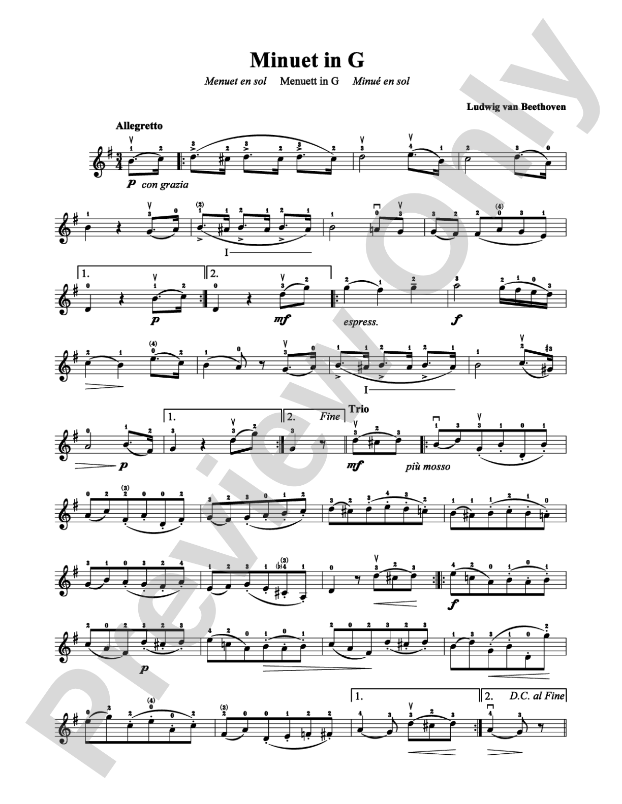 Minuet in G: Solo & Small Ensemble Digital Sheet Music
